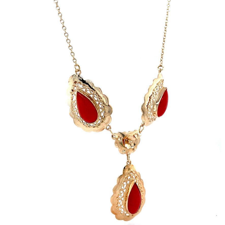 Gouden vintage anker collier met bloedkoraal 14 krt