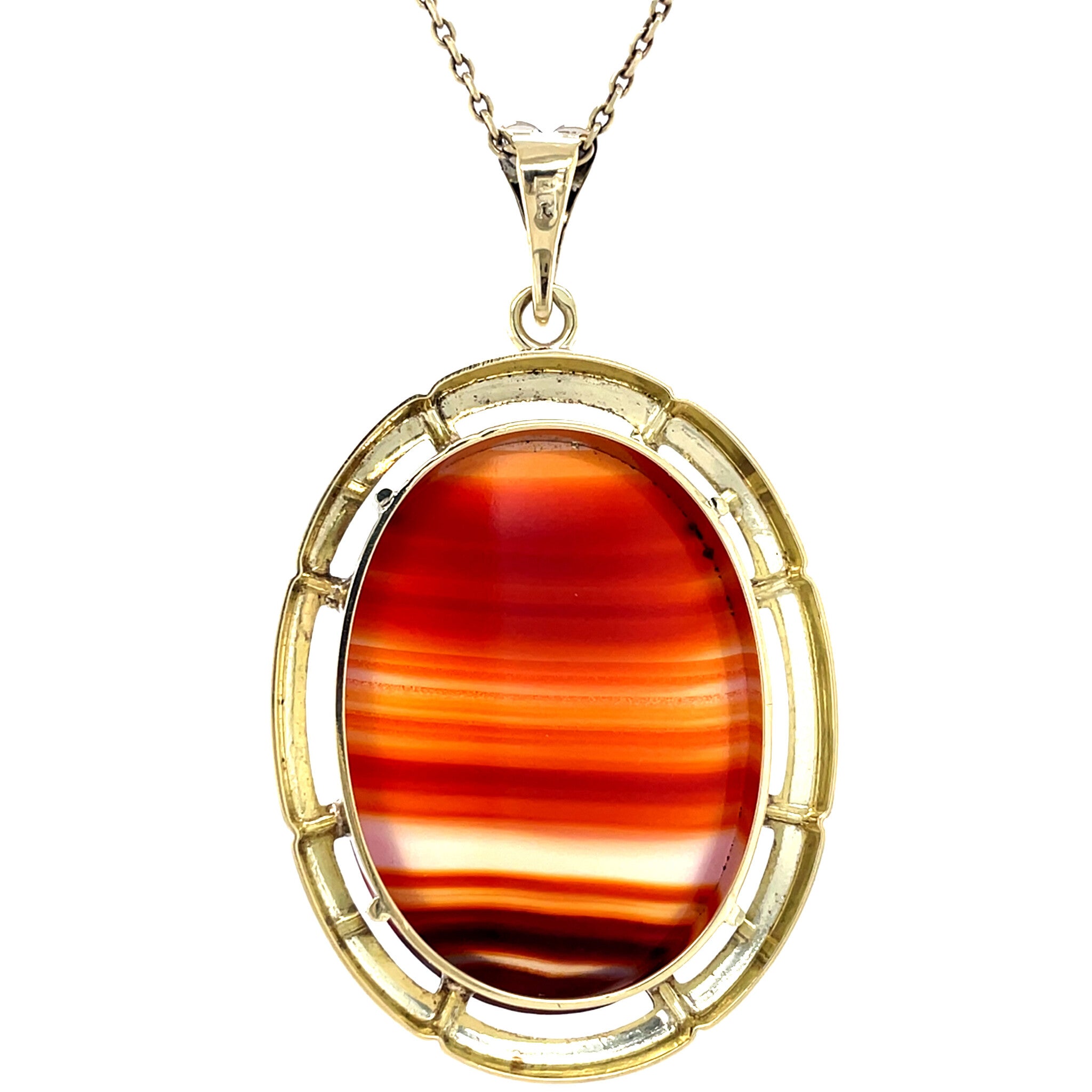 Vintage gold pendant with striped agate, 14 kt