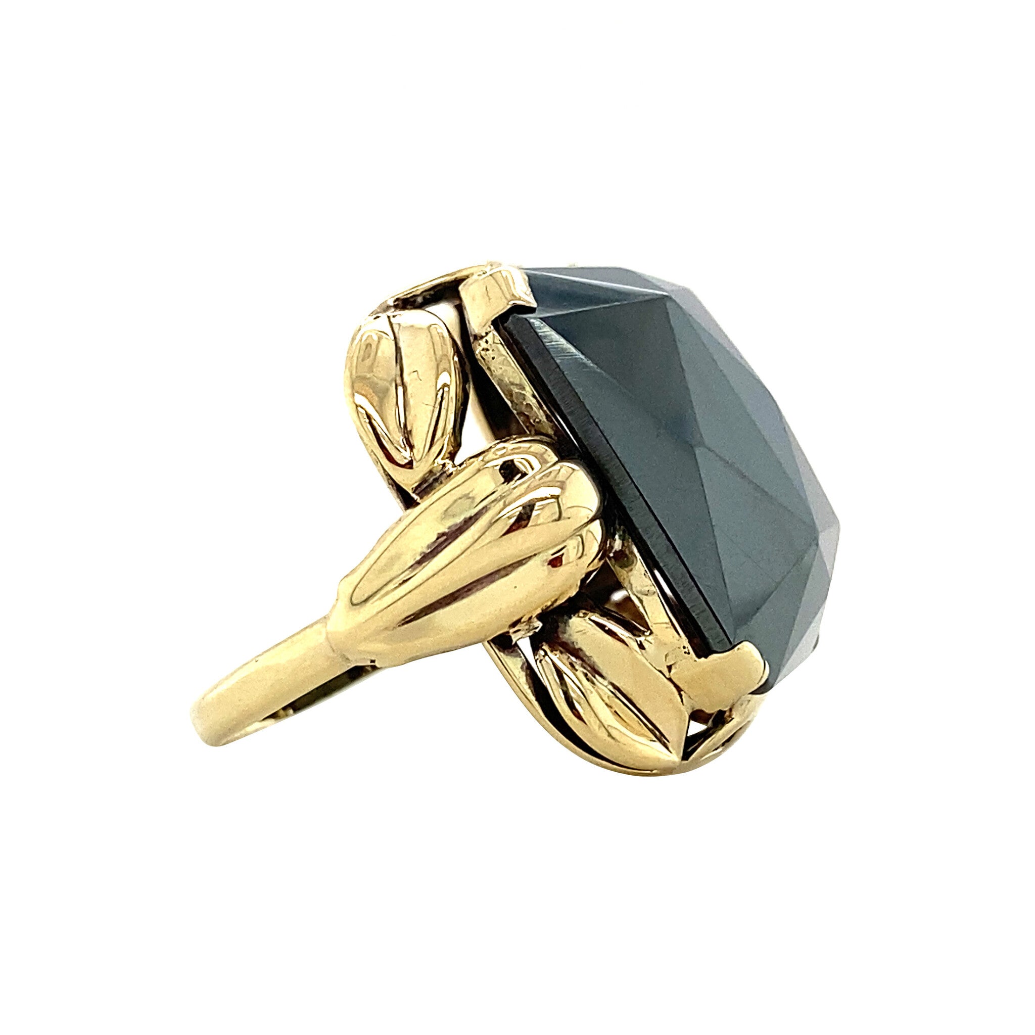 Gouden ring met hematiet 14 krt