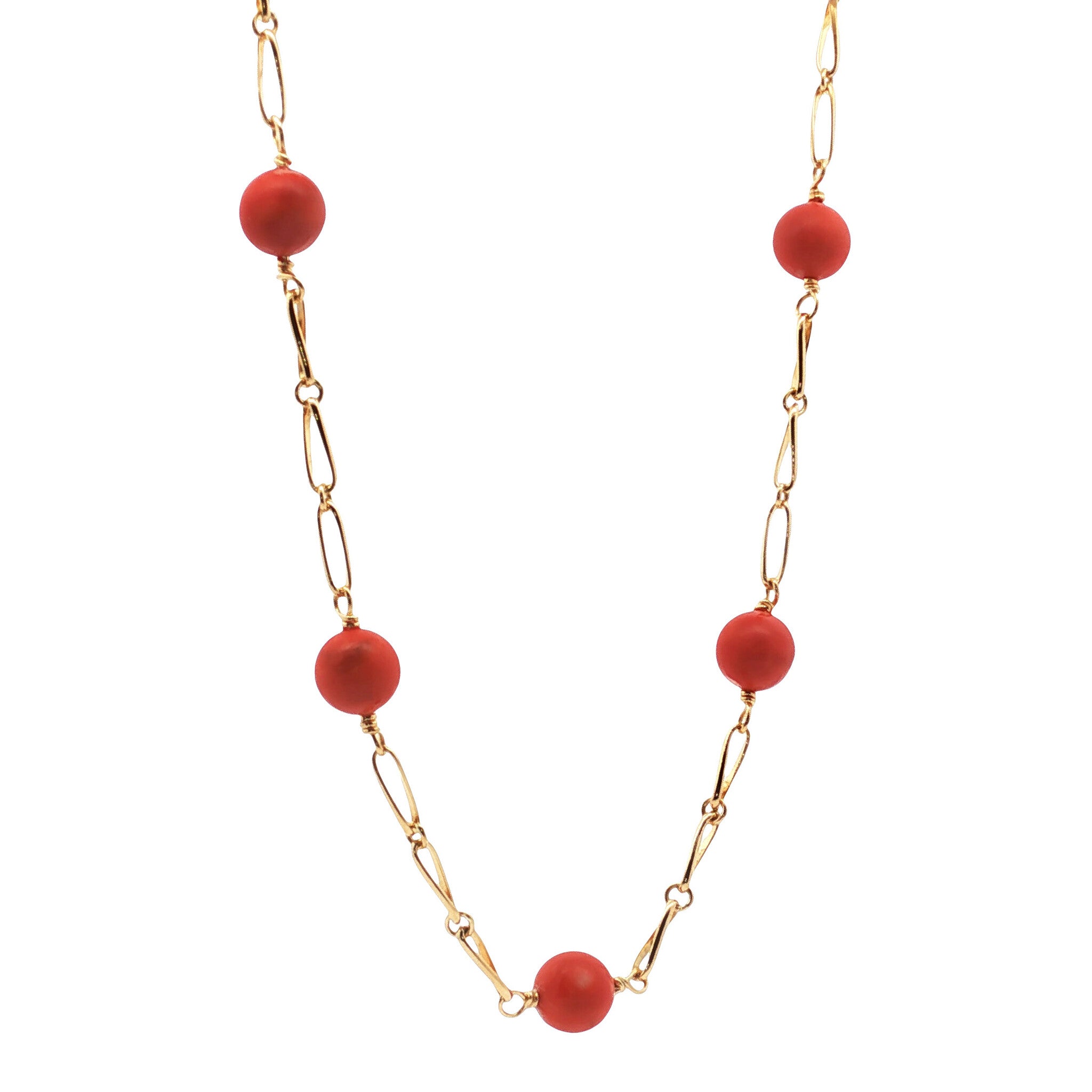 Gouden vintage collier met bloedkoraal 18 kt