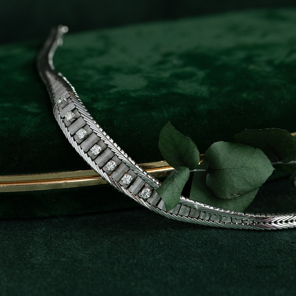 Witgouden vintage armband met diamant 14 krt