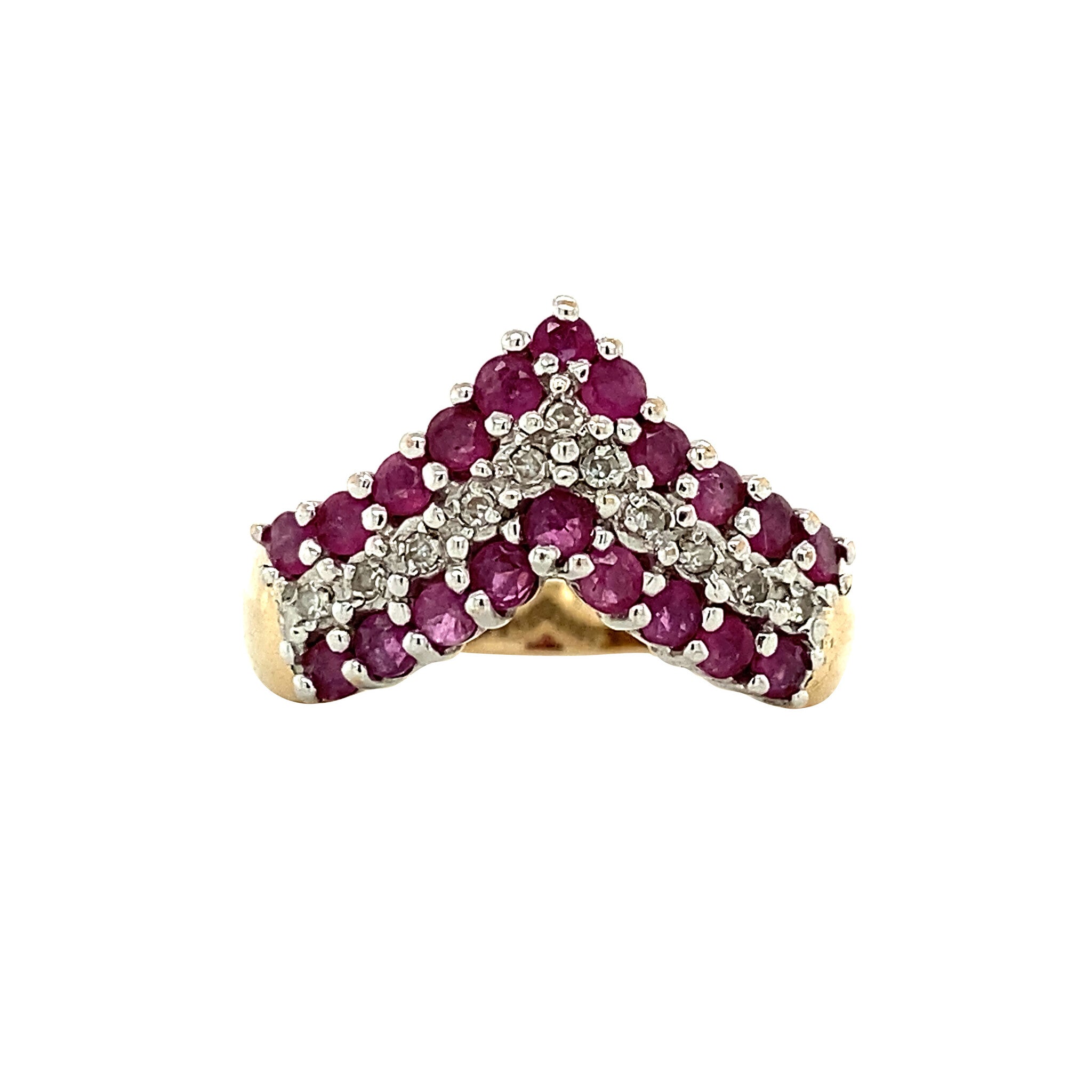 Gouden ring met robijn en diamant 14 krt