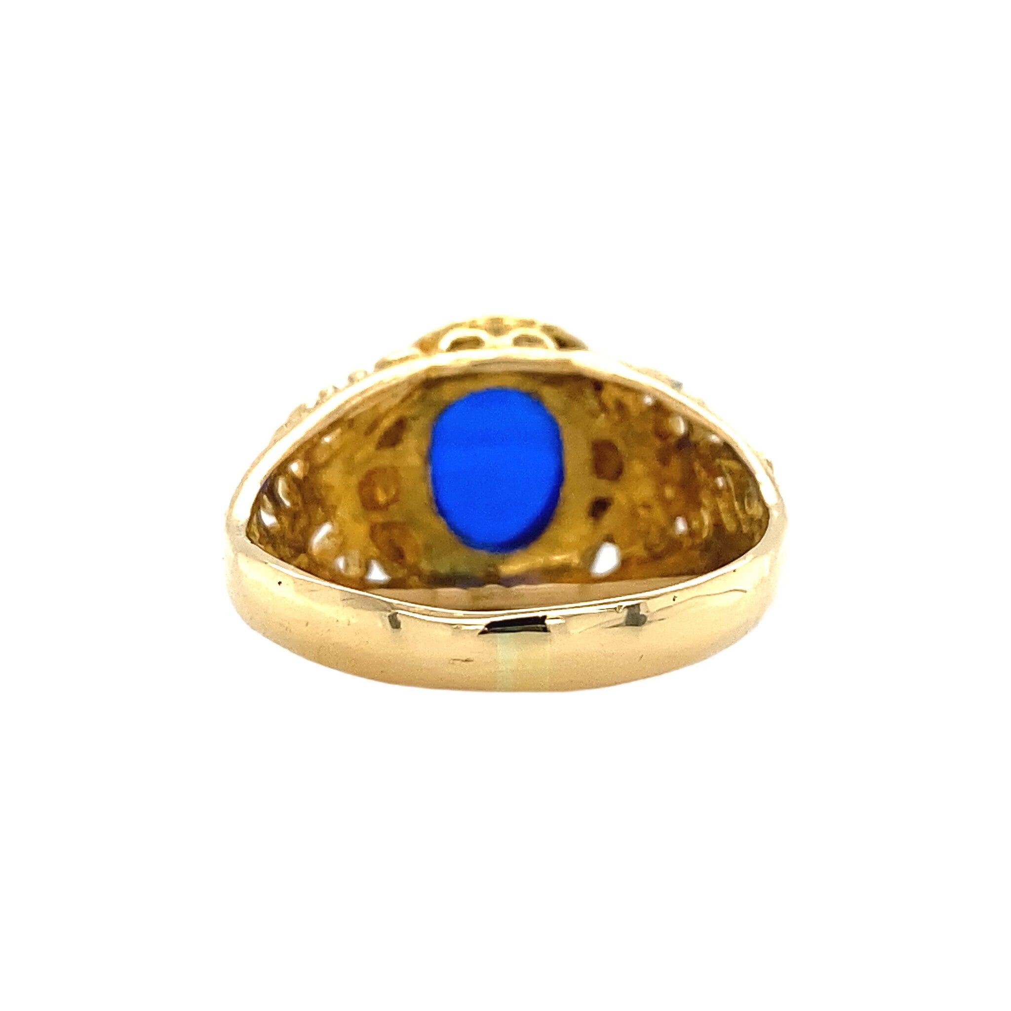 Gouden ring met blauw glas 18 krt