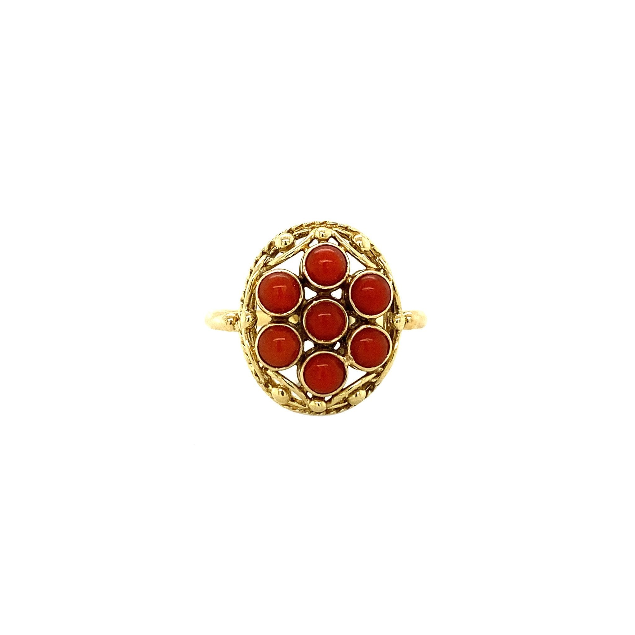 Gouden ring met bloedkoraal 14 krt