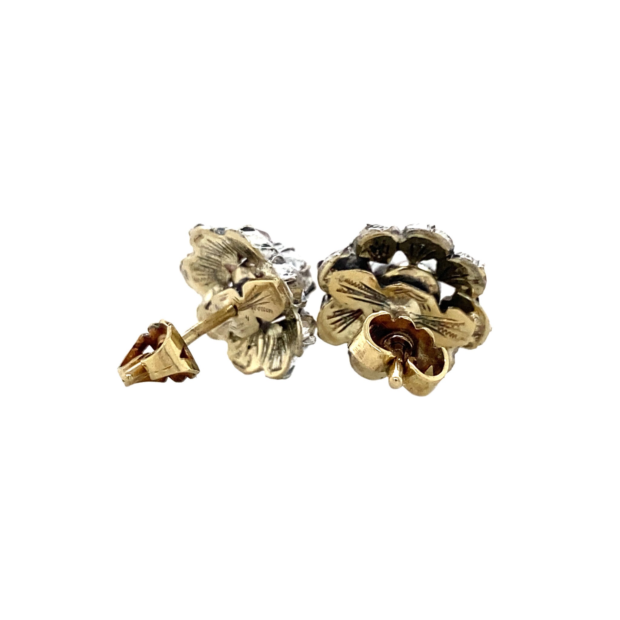 Gold stud earrings with rose-cut diamond, 14 kt/925