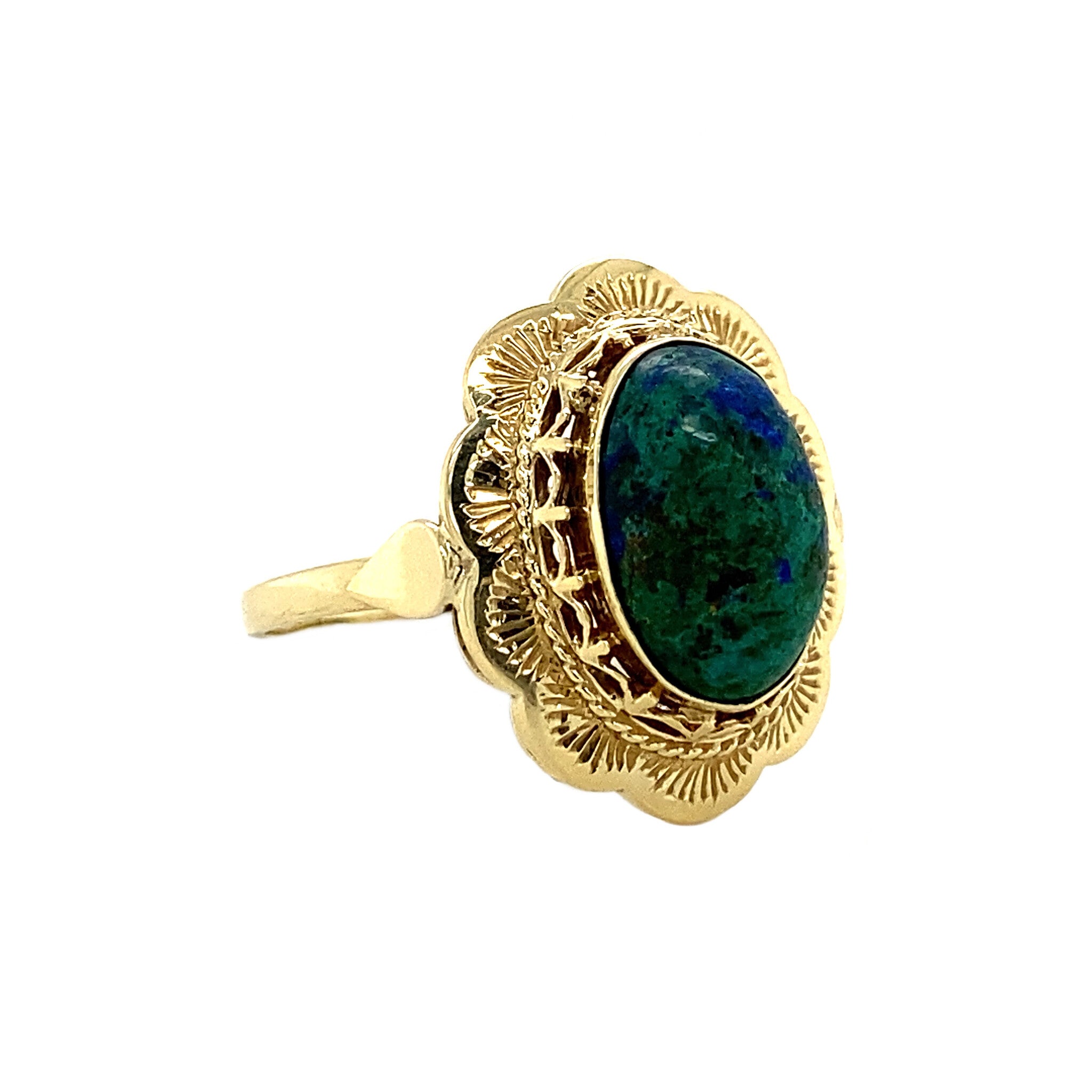 Gouden ring met azuriet malachiet 14 krt