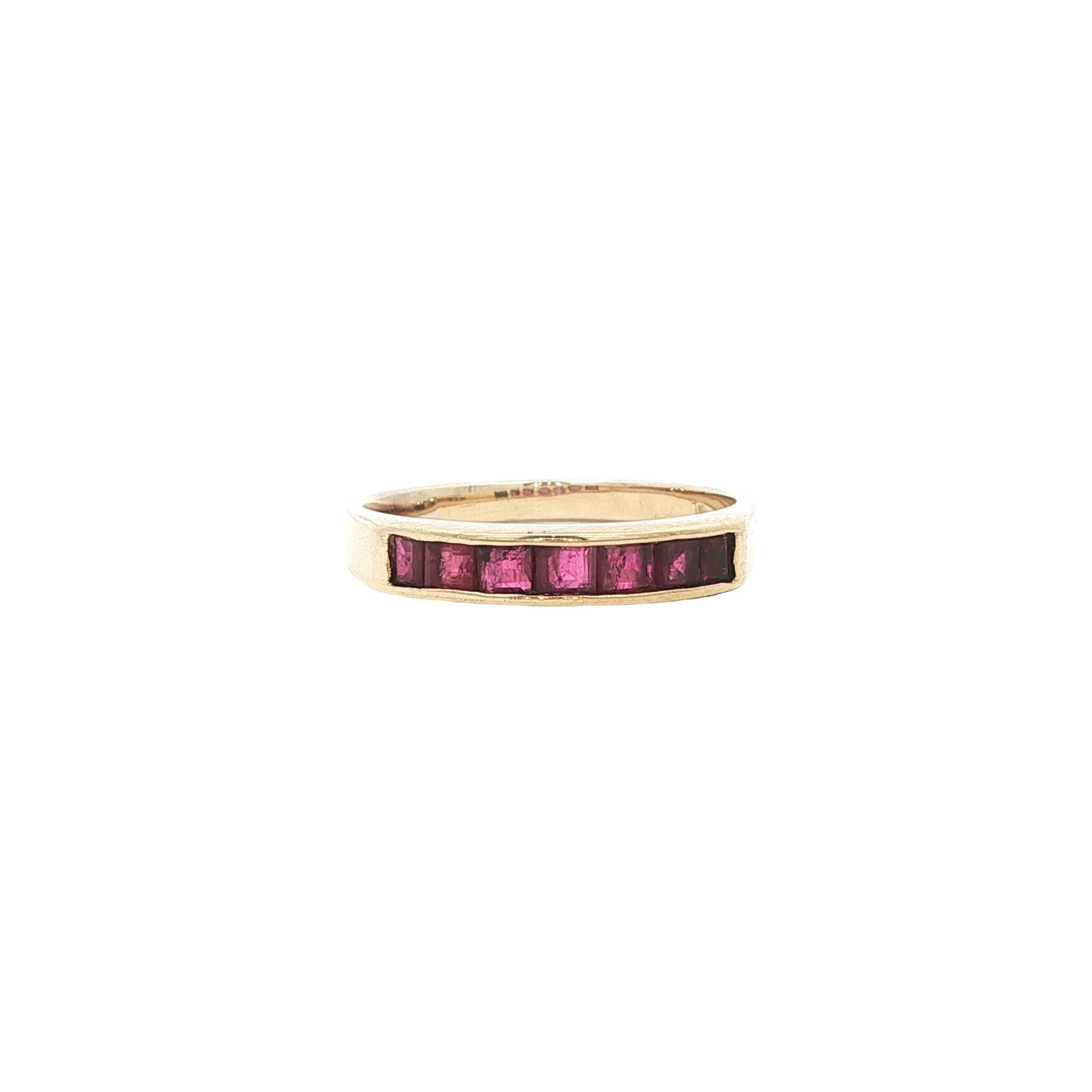 Golden vintage row ring with ruby 14 kt
