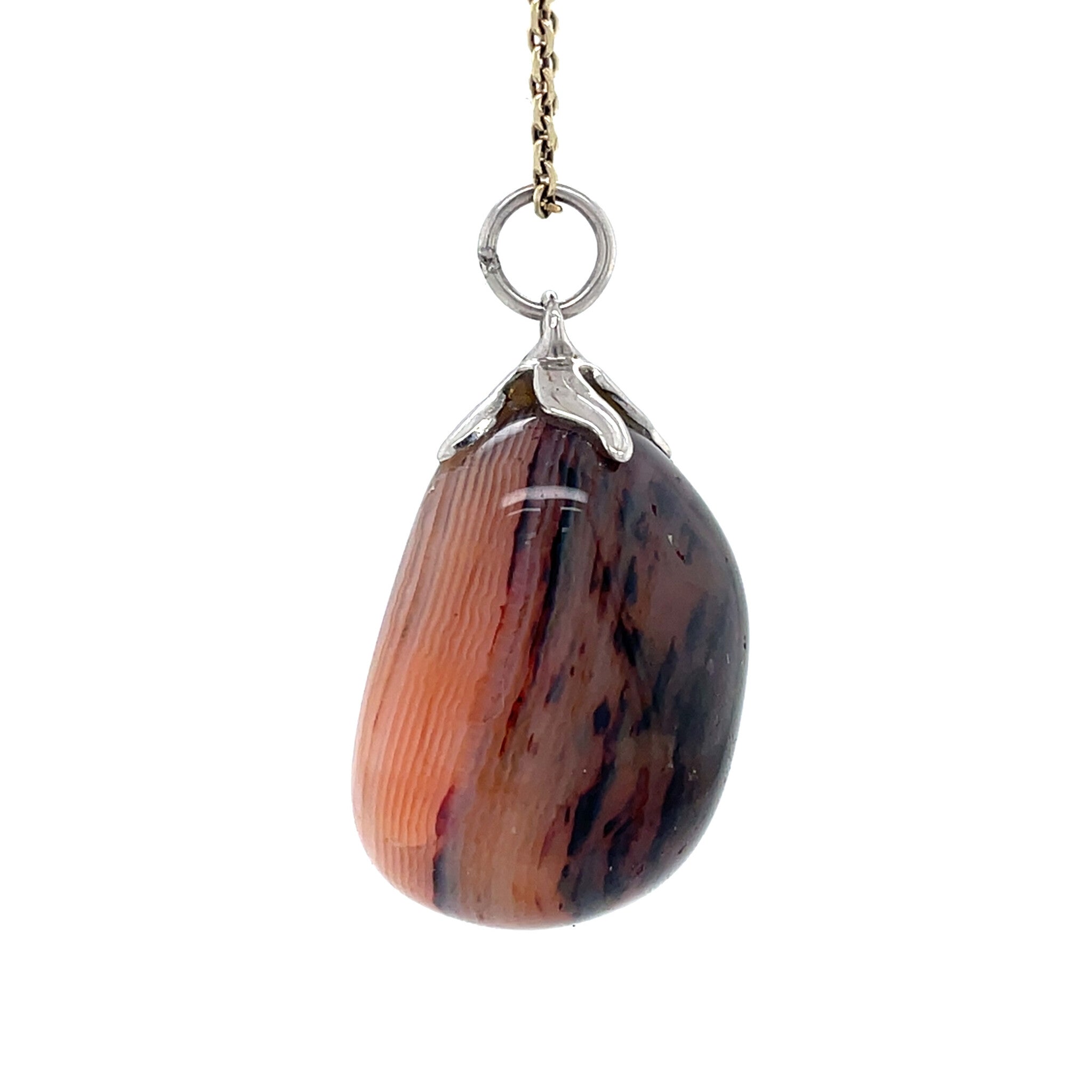 White gold vintage pendant with striped agate 14 kt