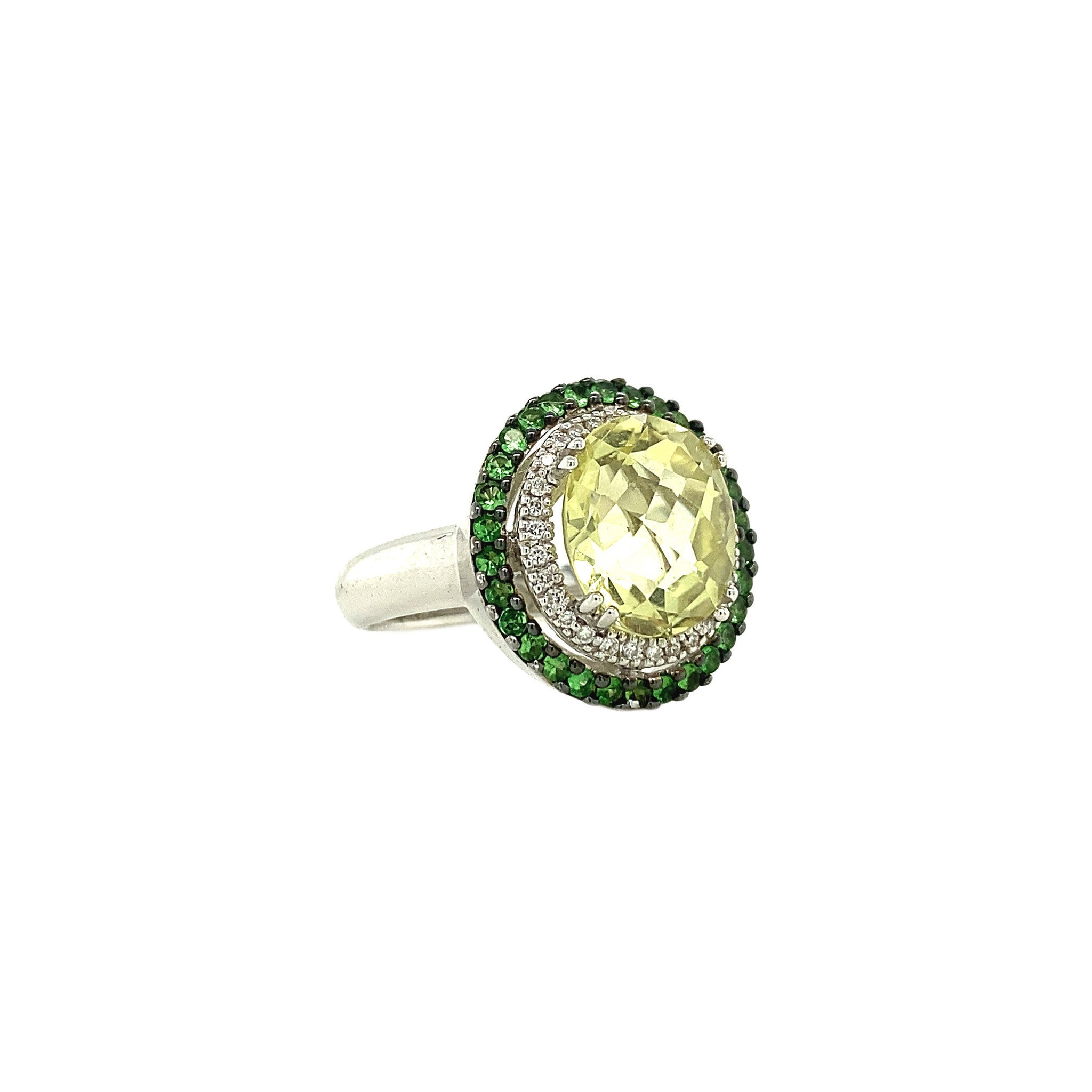 Witgouden ring met citrien en diamant 14 krt