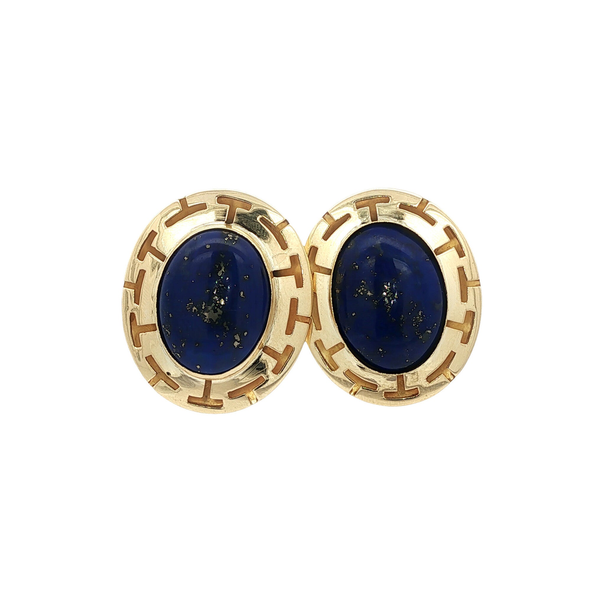 Vintage 14 kt gold stud earrings with lapis lazuli.
