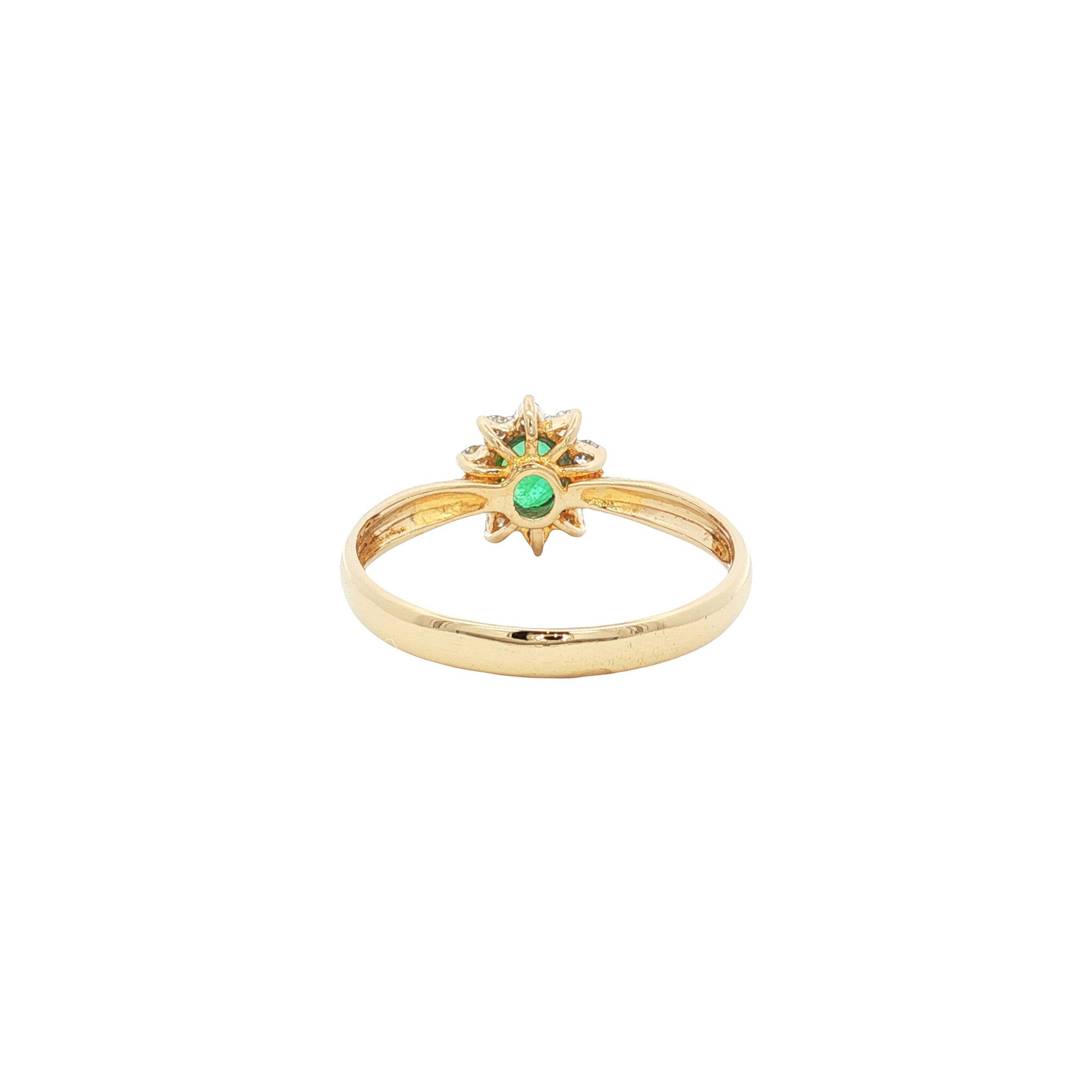 18 kt gold vintage cluster ring with emerald and diamond