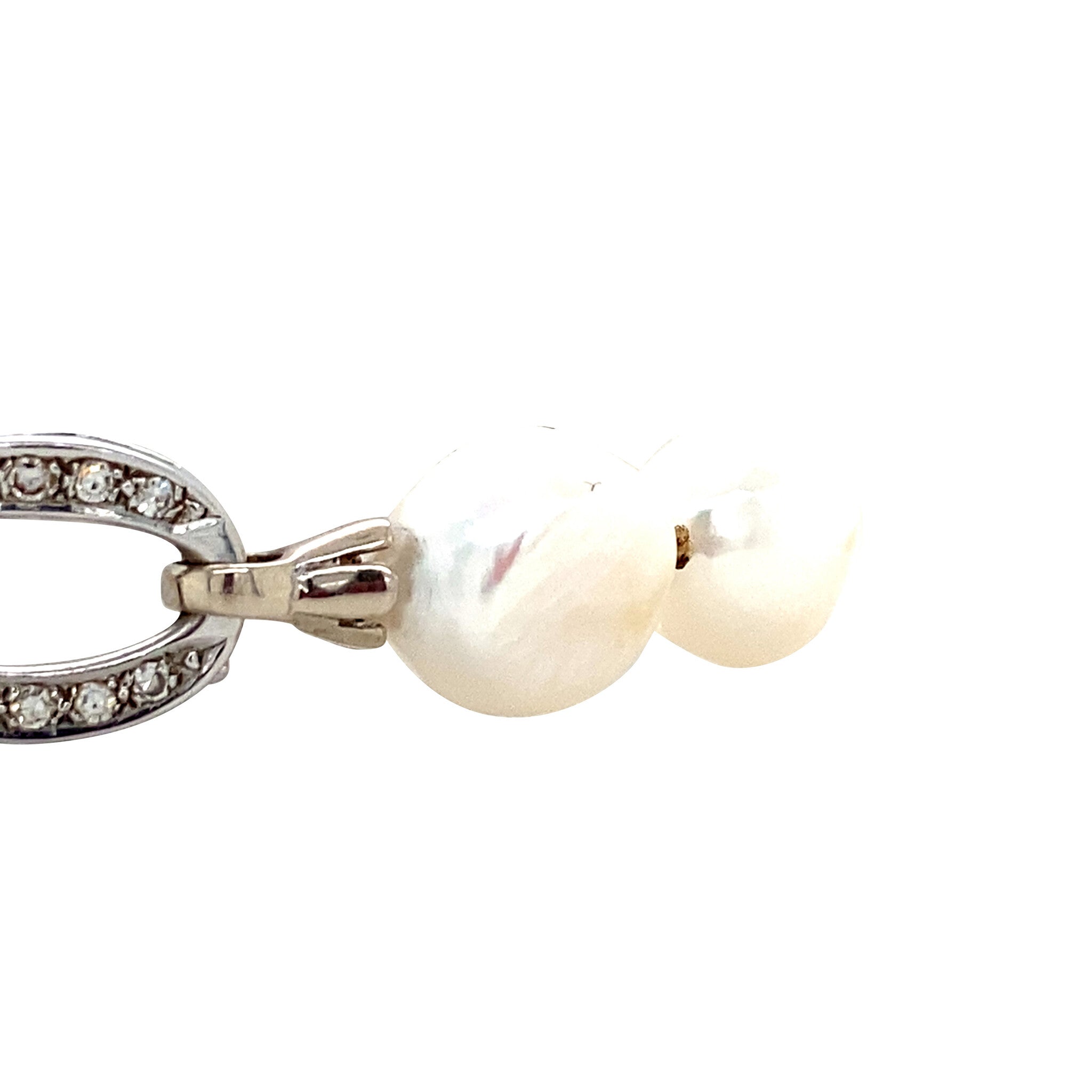 Vintage parel armband met witgoud en diamant sluiting 14 krt