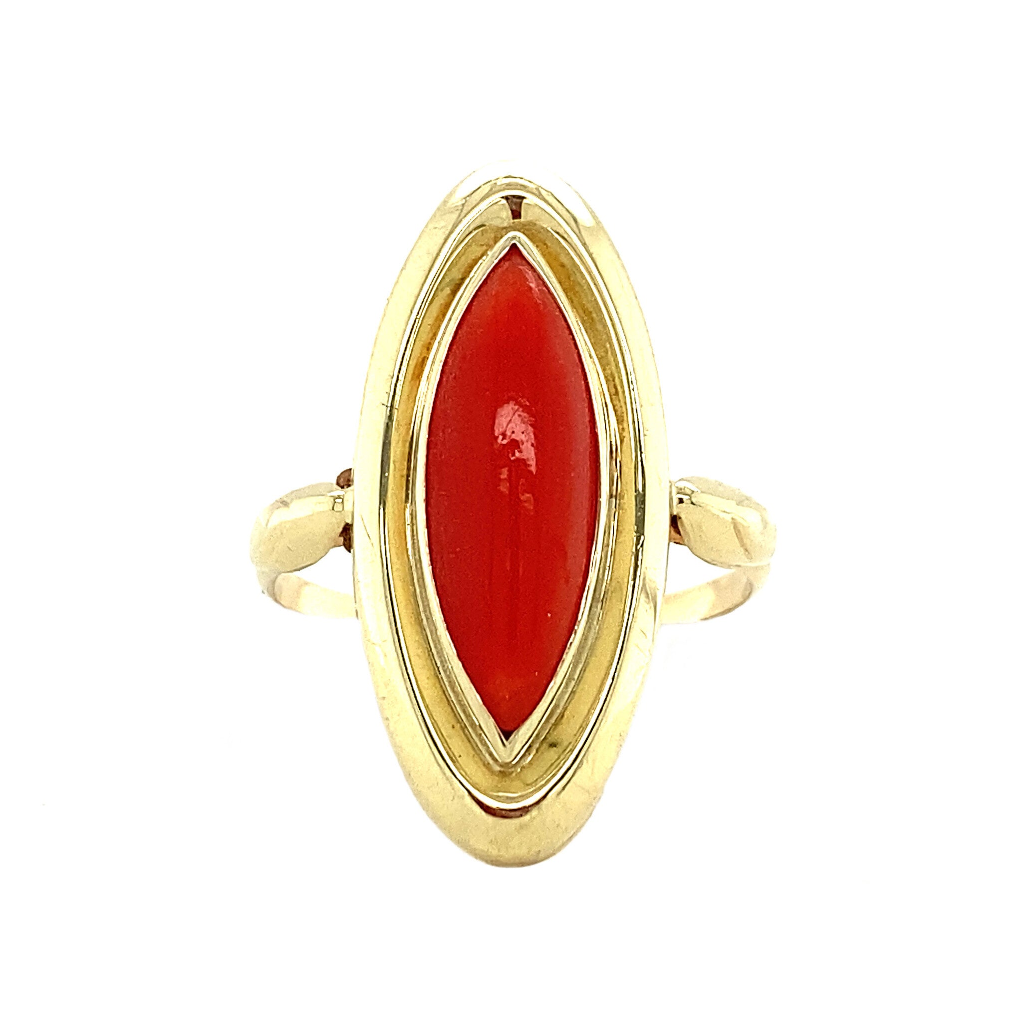 Gold ring with blood coral, 14 kt