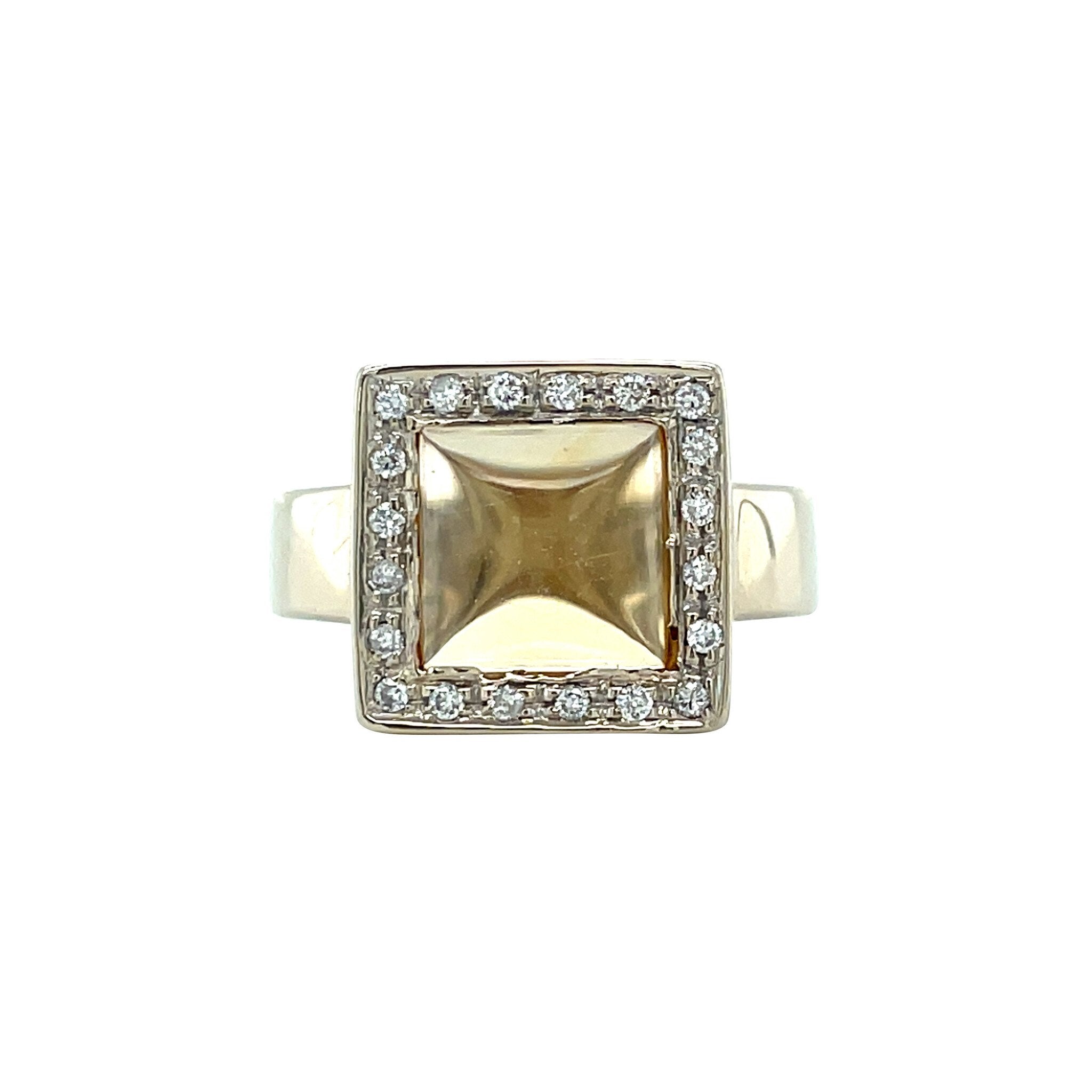 White gold vintage entourage ring with citrine and diamond 18 kt
