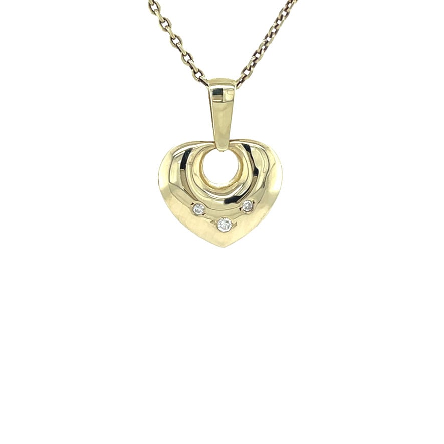 Gouden vintage hart hanger met diamant 14 kt