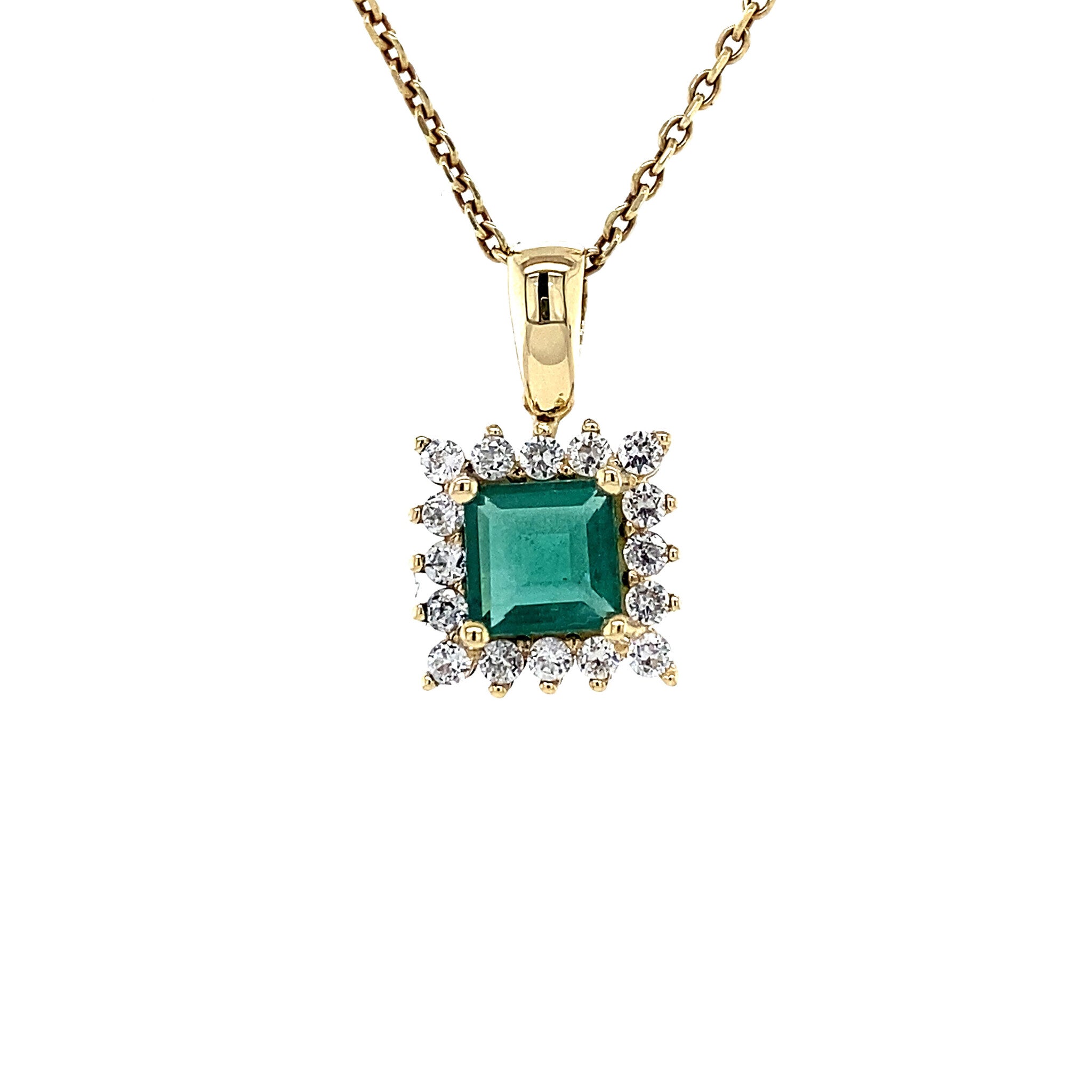 14 kt gold pendant with emerald and zirconia