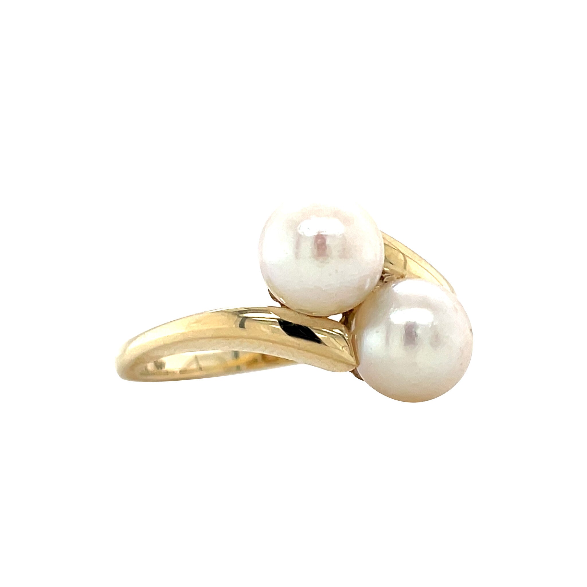 Vintage gold hammered ring with pearl, 14 kt