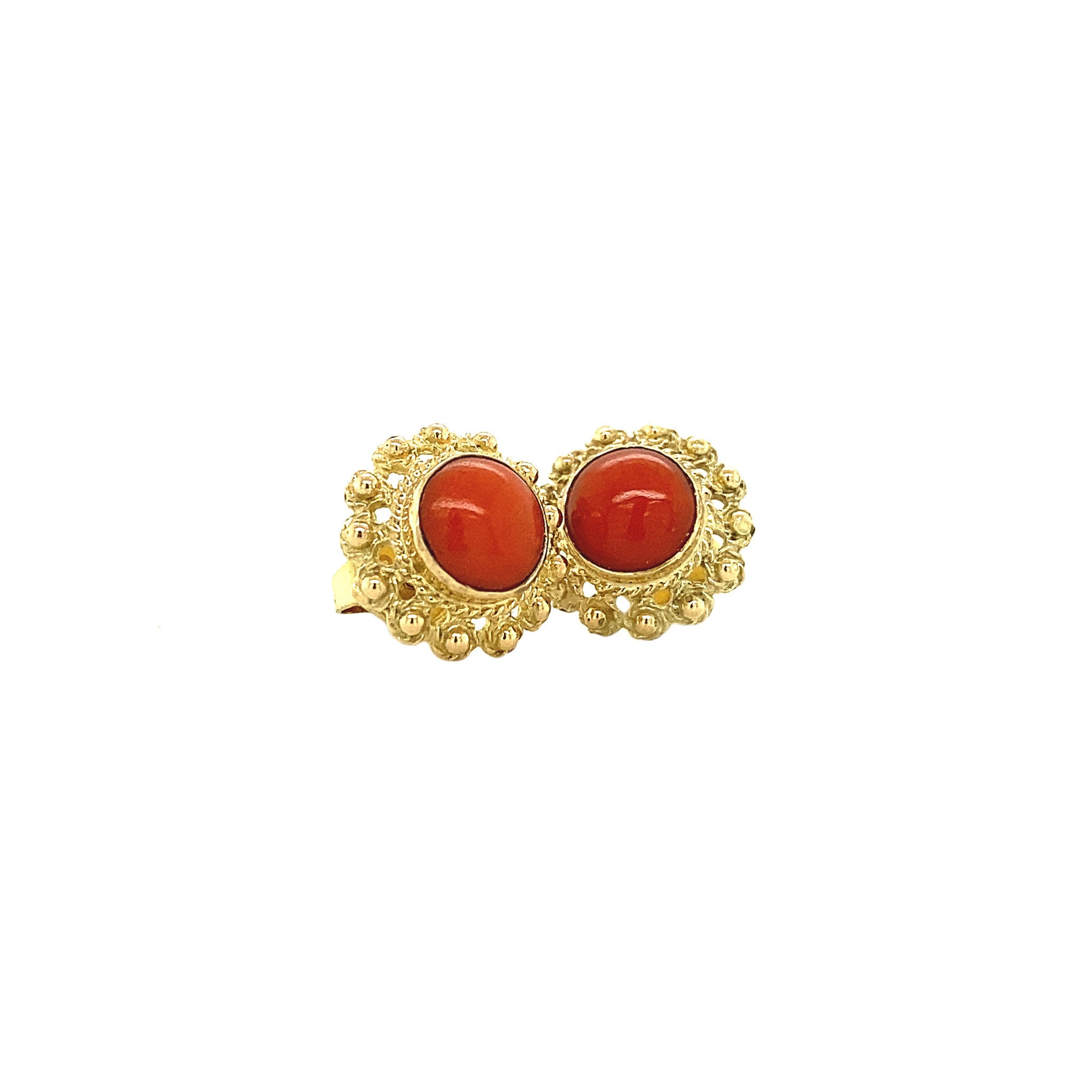 Gold stud earrings with blood coral 12 kt