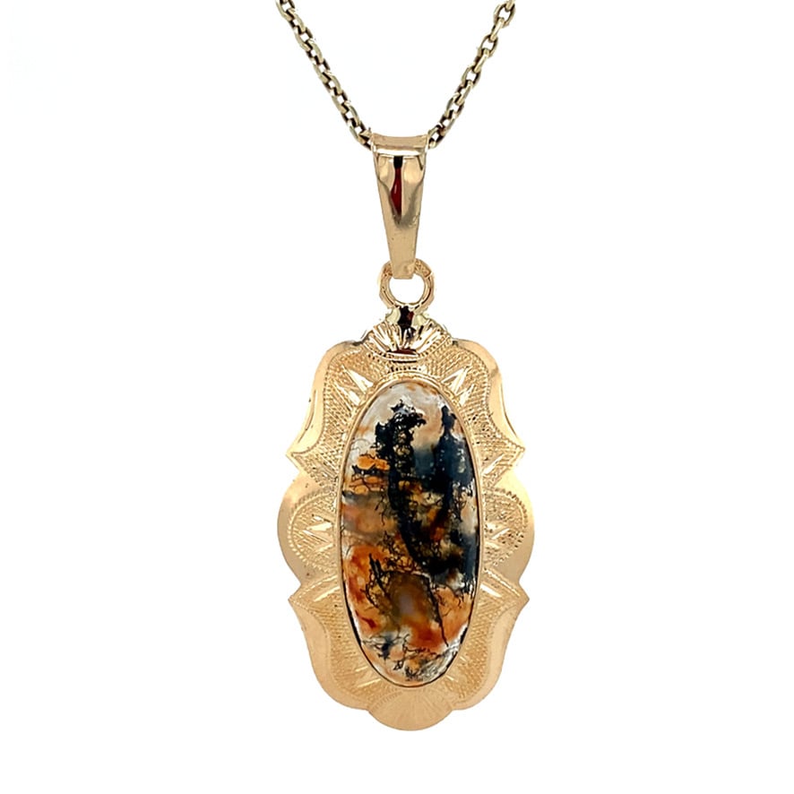 Vintage gold pendant with moss agate, 14 kt