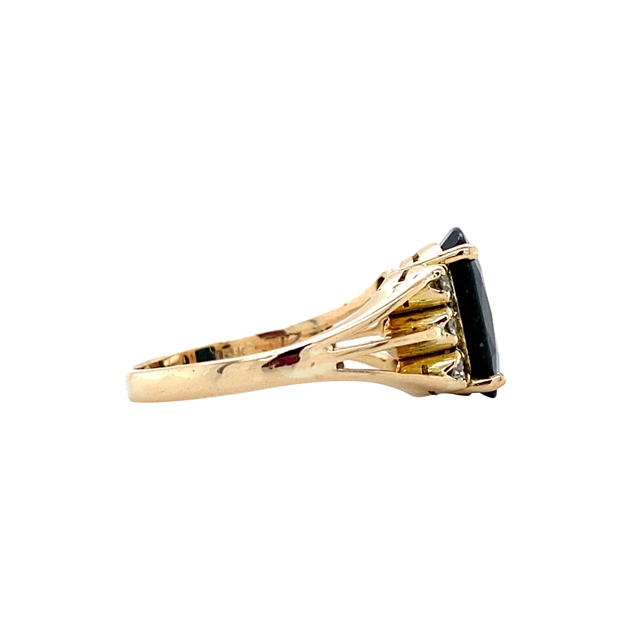 Vintage gold ring with sapphire and diamond, 14 kt