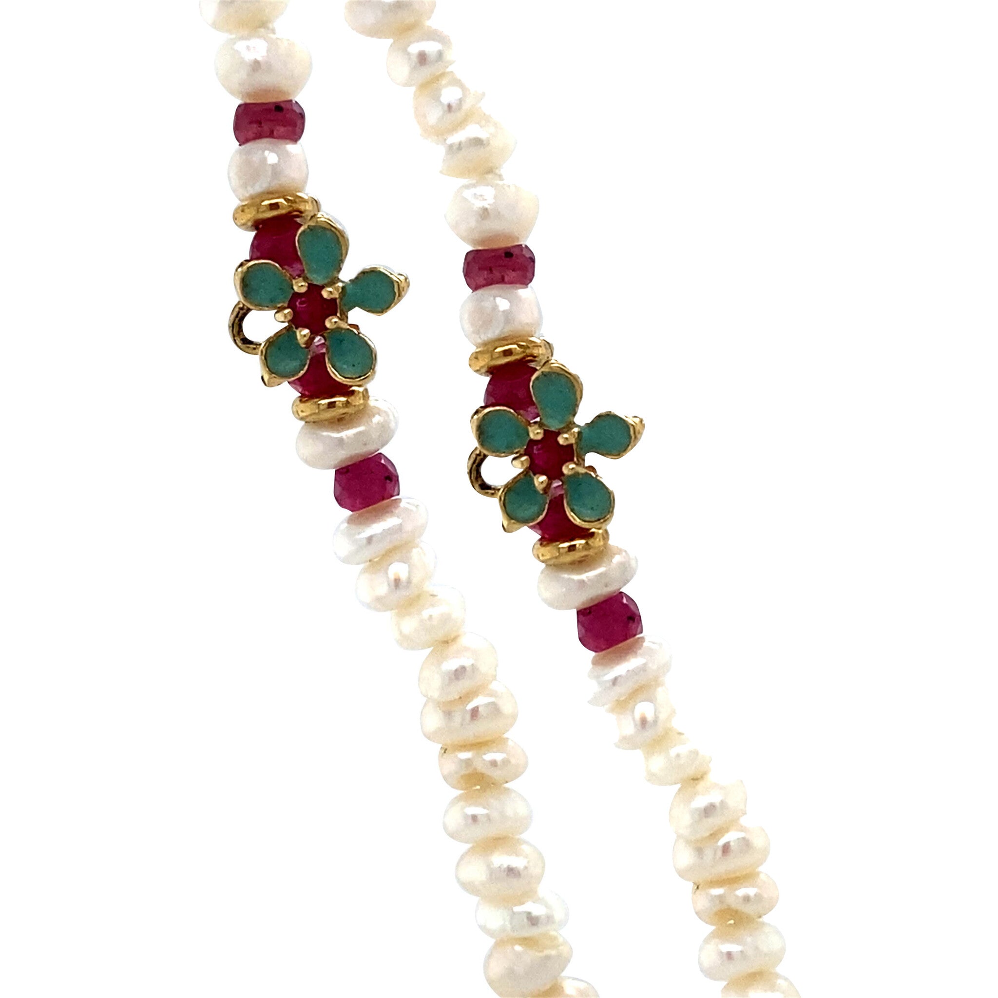 Vintage pearl necklace with ruby and enamel 14 kt