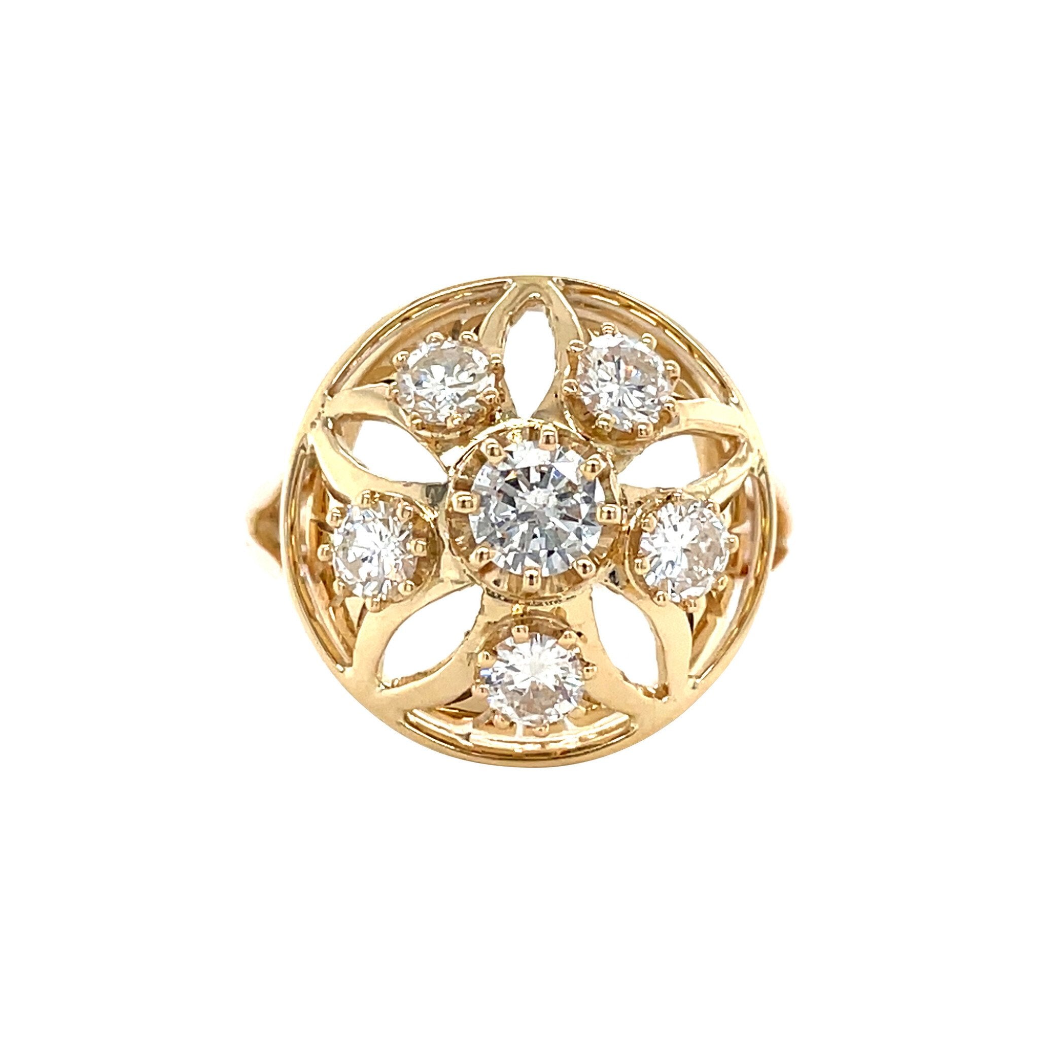 Gouden vintage entourage ring met diamant 14 krt