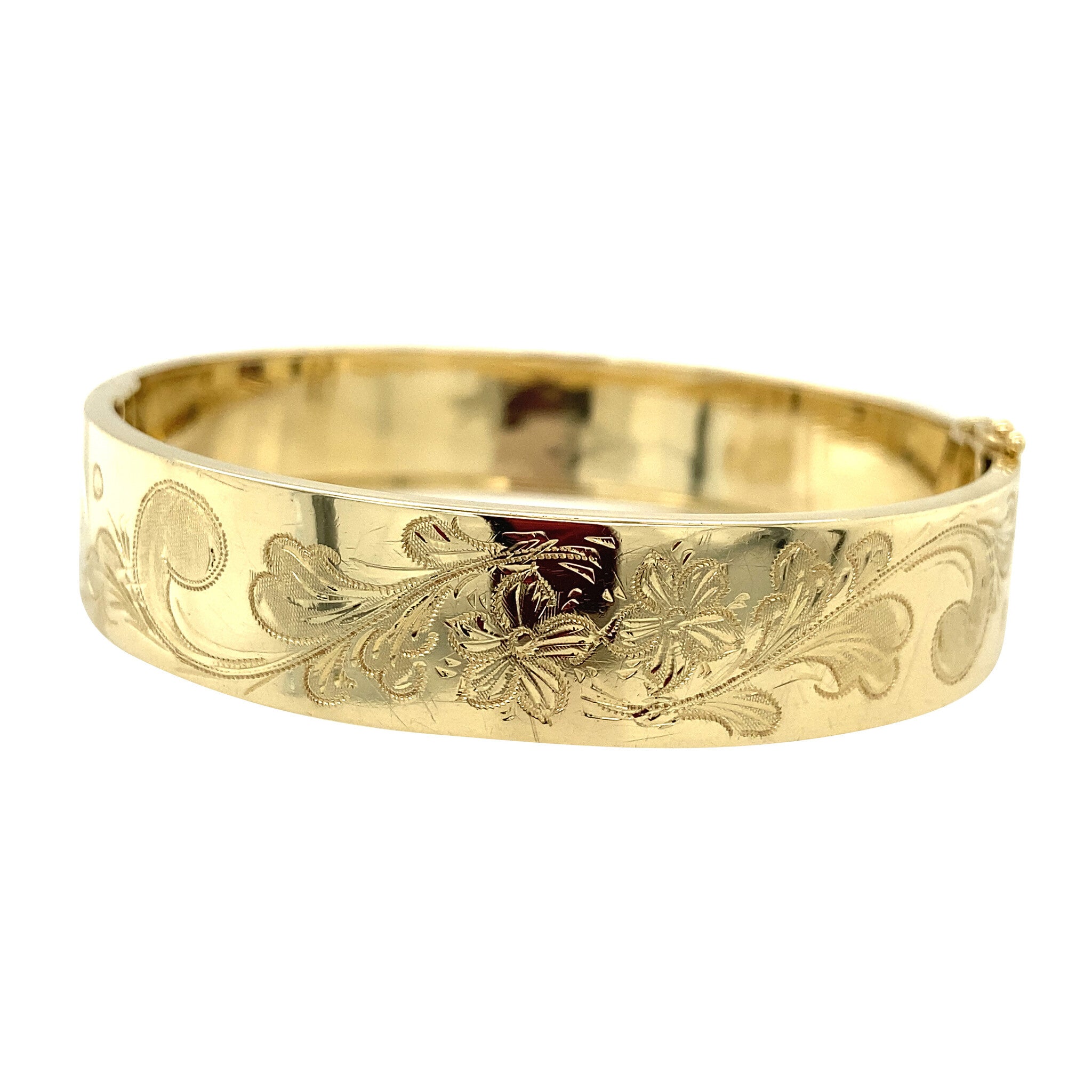 Vintage gouden bangle met gravure 14 krt