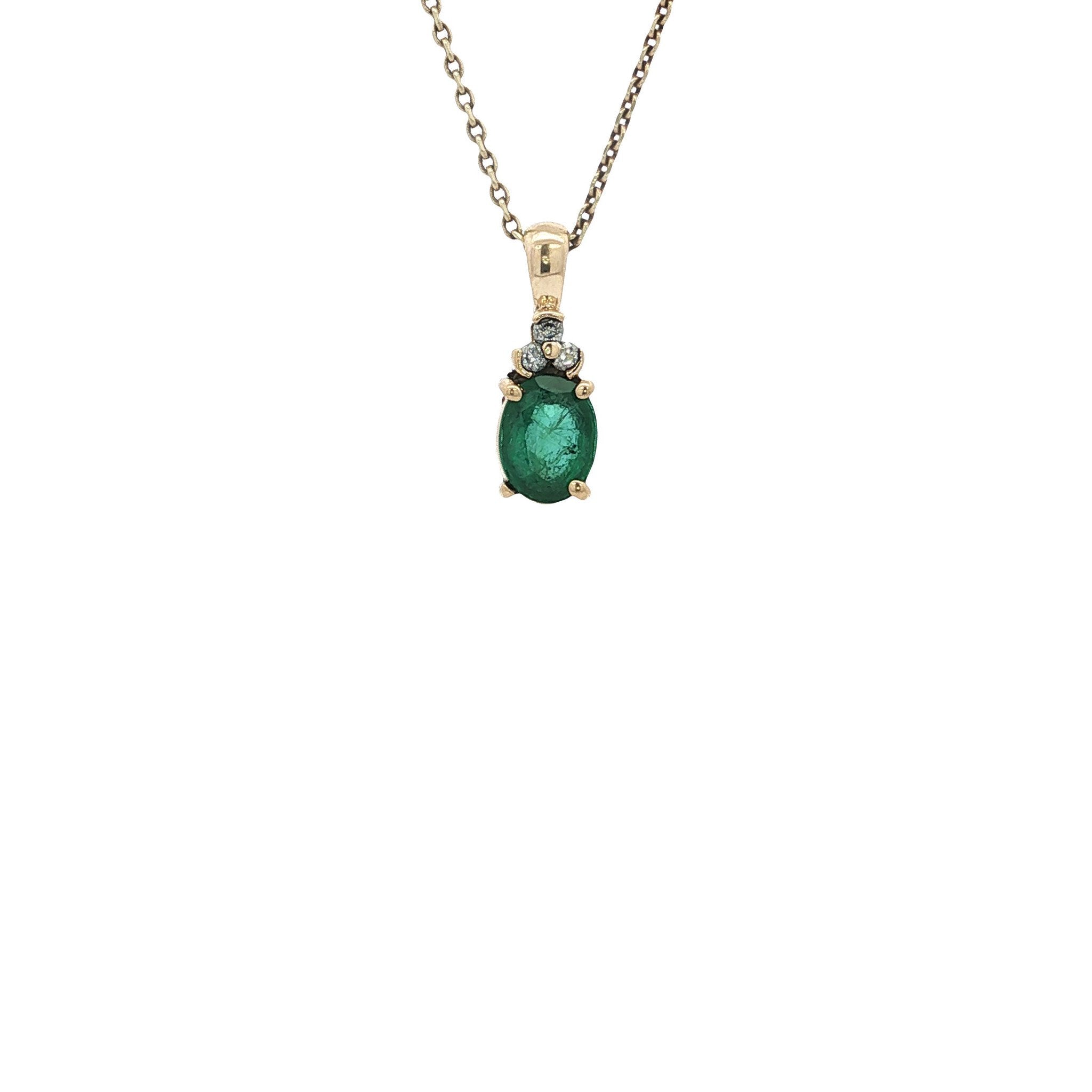 Gouden vintage hanger met smaragd en diamant 14 kt