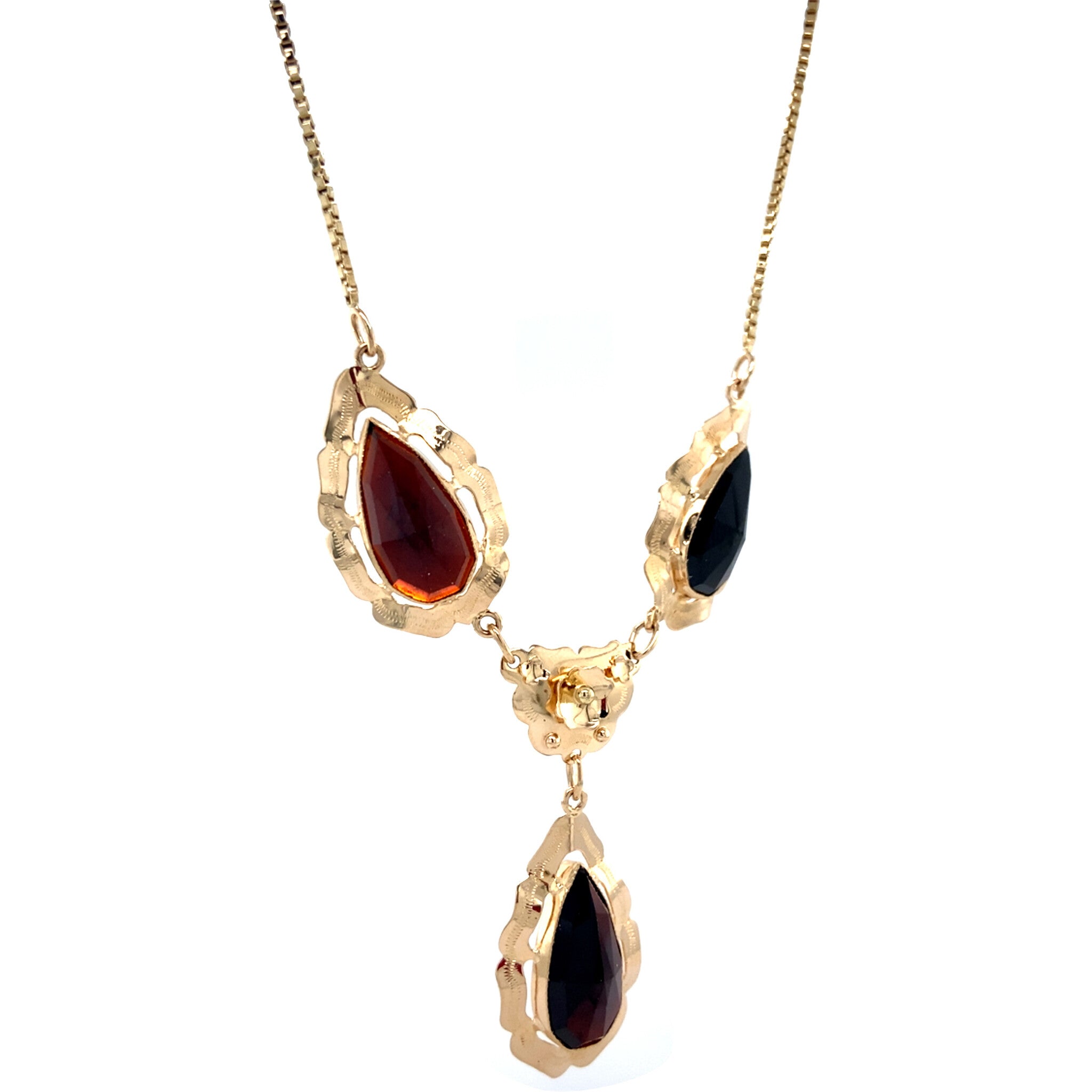 Vintage gold necklace with garnet, 14 kt