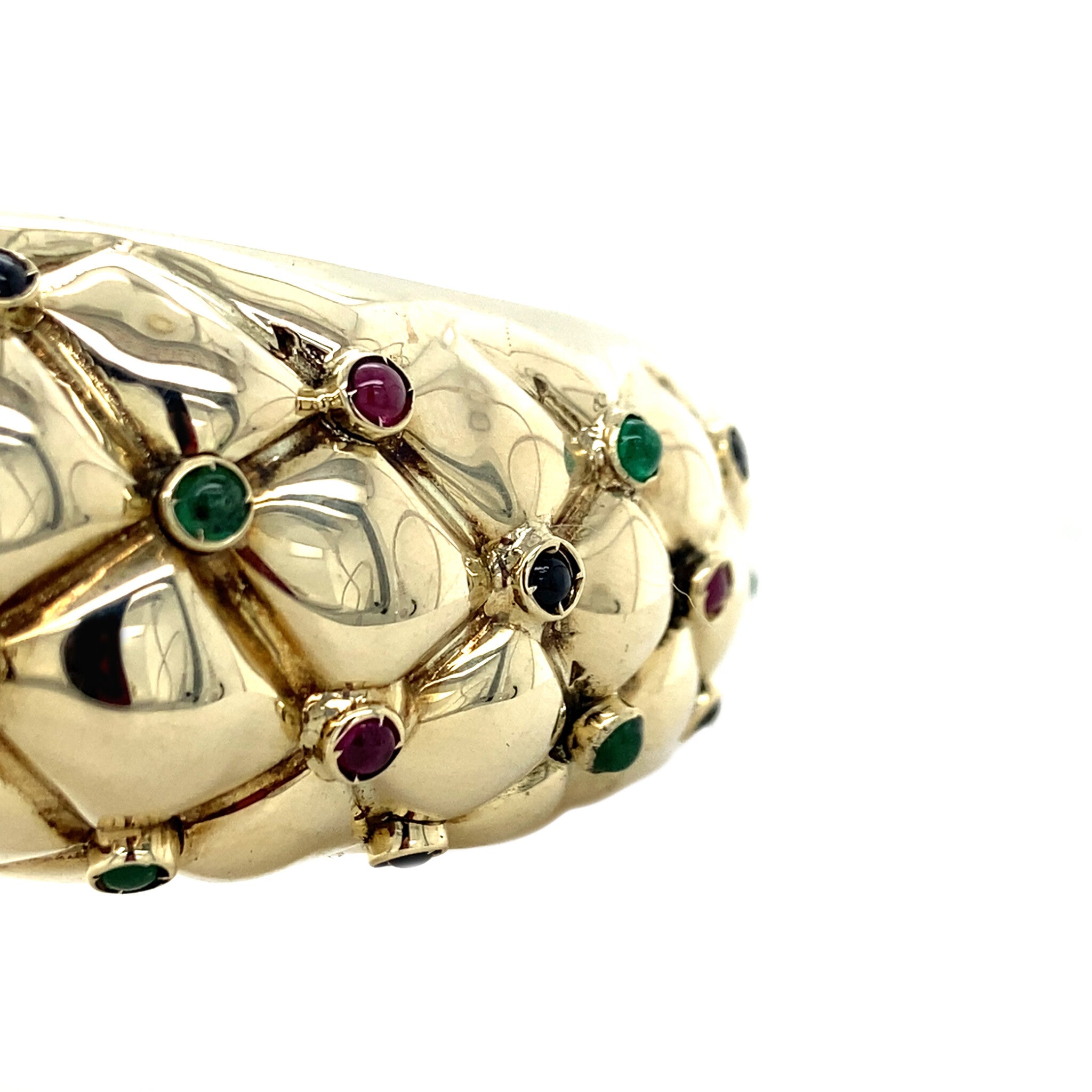 Vintage bangle met robijn, saffier en smaragd 12 krt