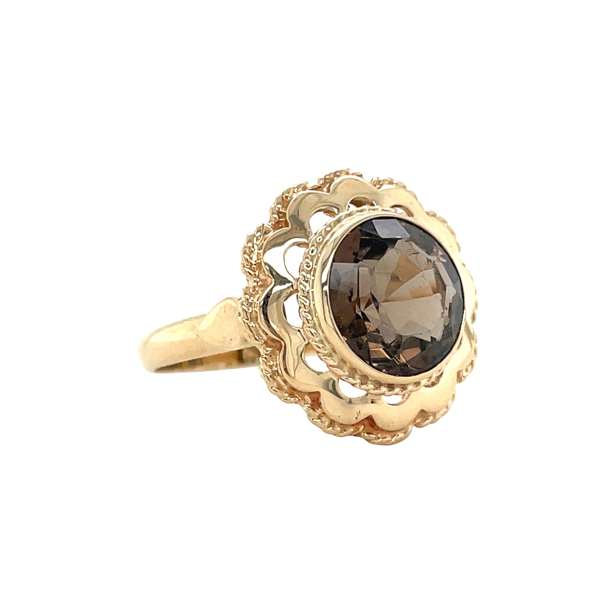 Gouden vintage ring met rookkwarts 14 kt