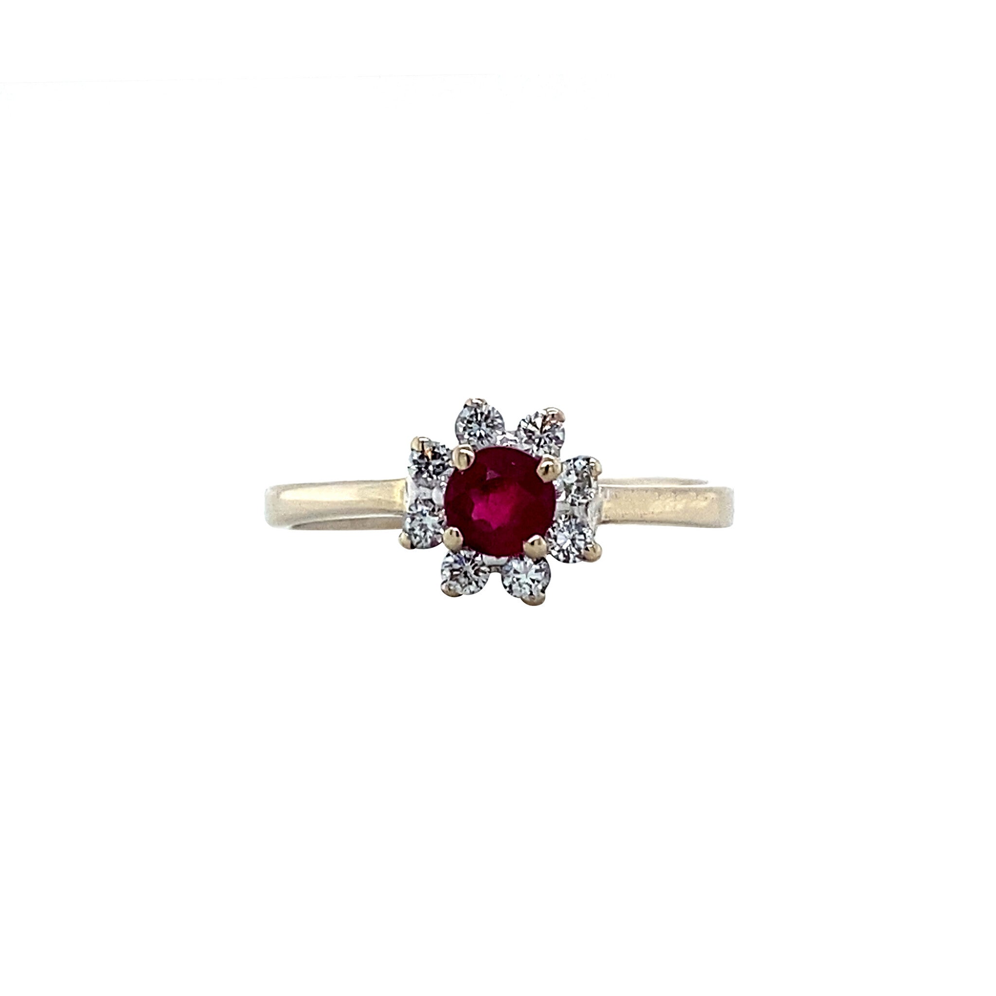 18 kt white gold vintage entourage ring with ruby and diamond