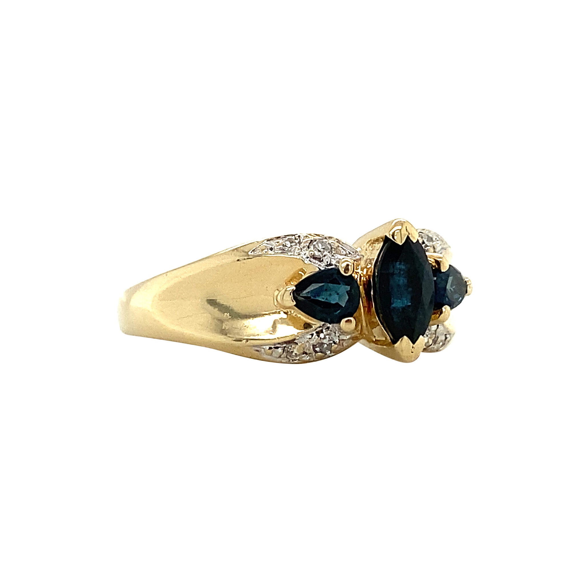Gold ring with sapphire and diamond 14 kt