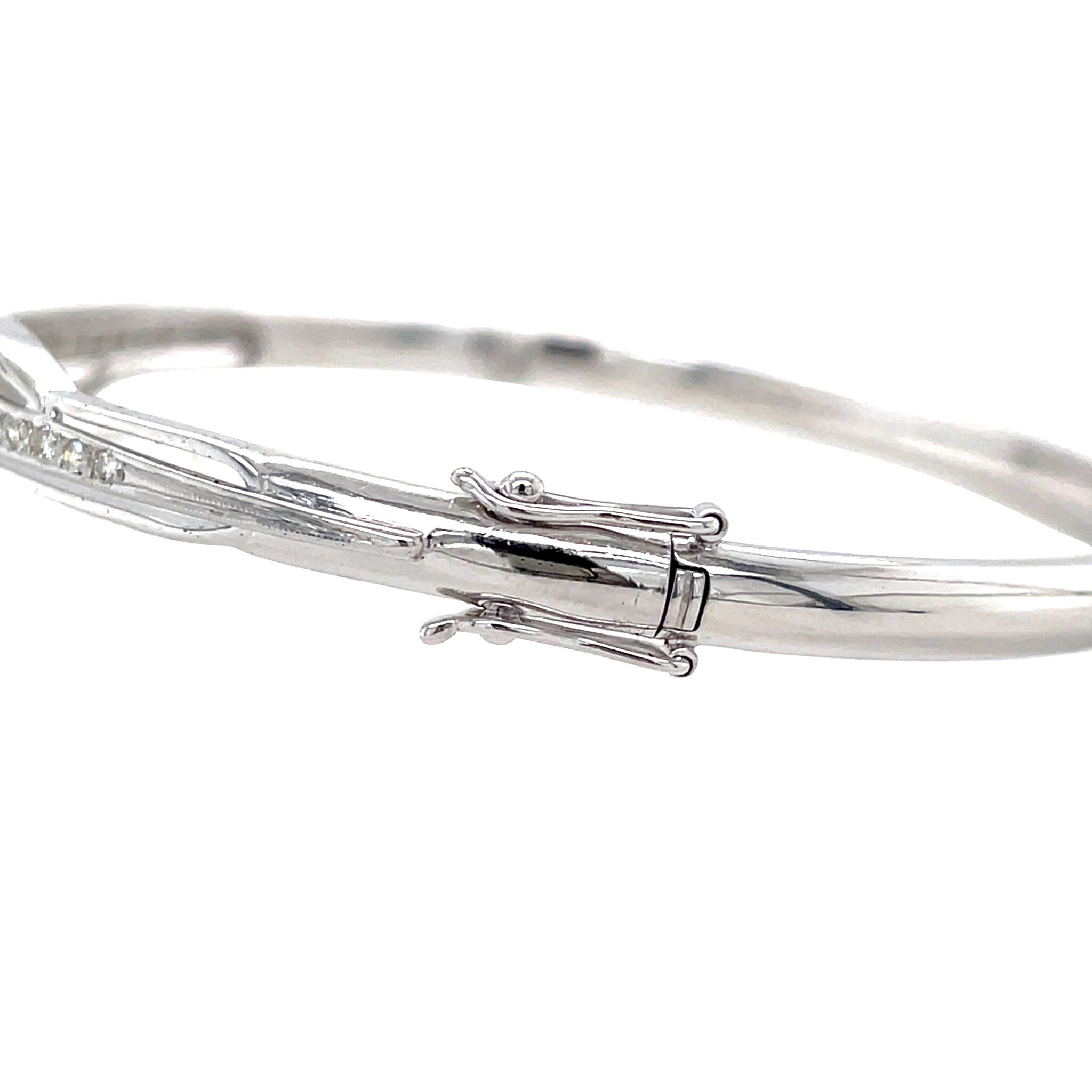 Witgouden vintage bangle met diamant 14 kt
