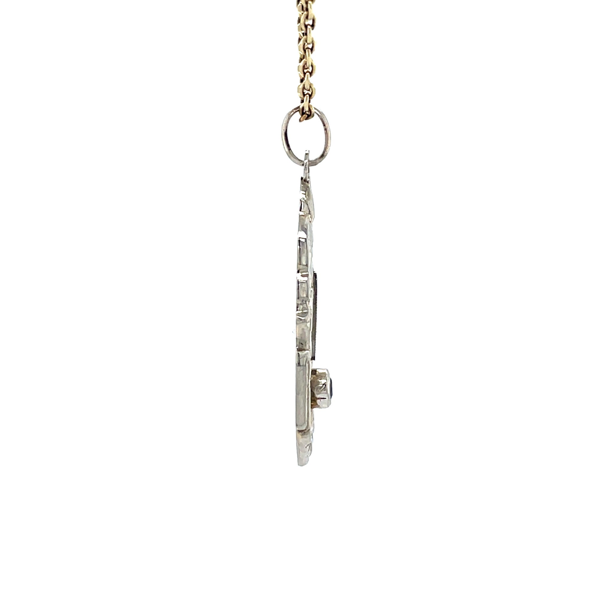 Witgouden vintage hanger met saffier en diamant 14 krt