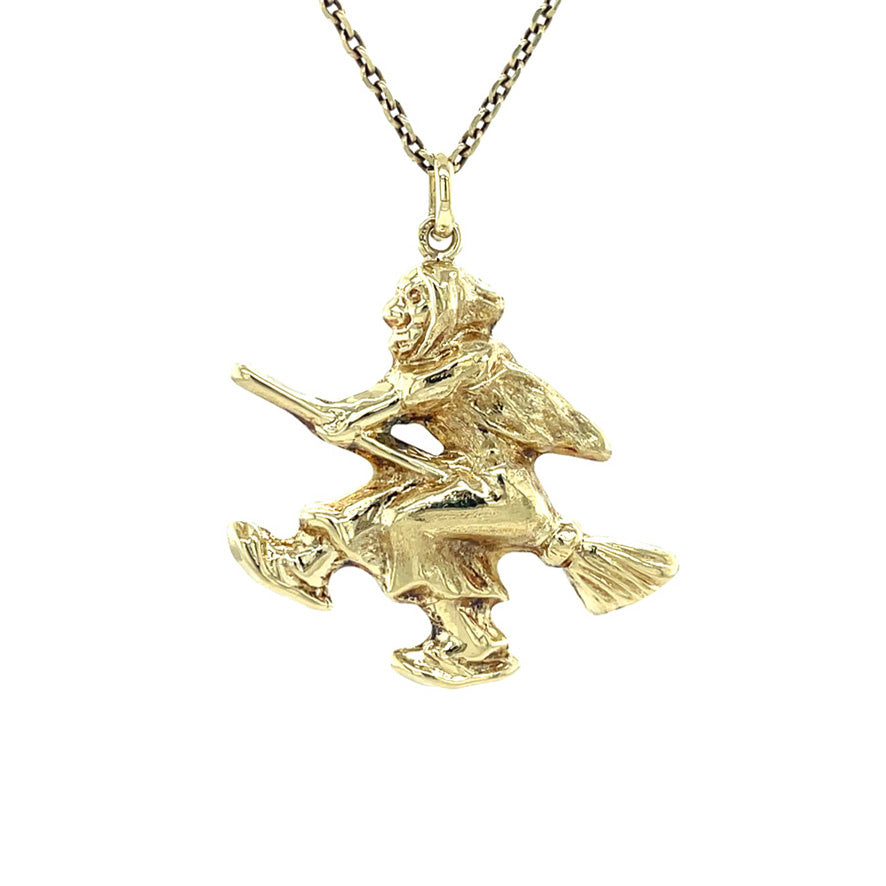 Gouden vintage heks hanger 14 kt