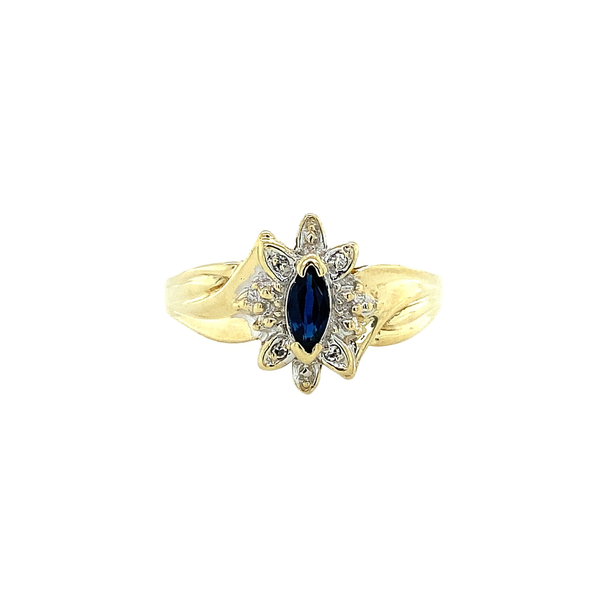 Ring met saffier en diamant 9 krt