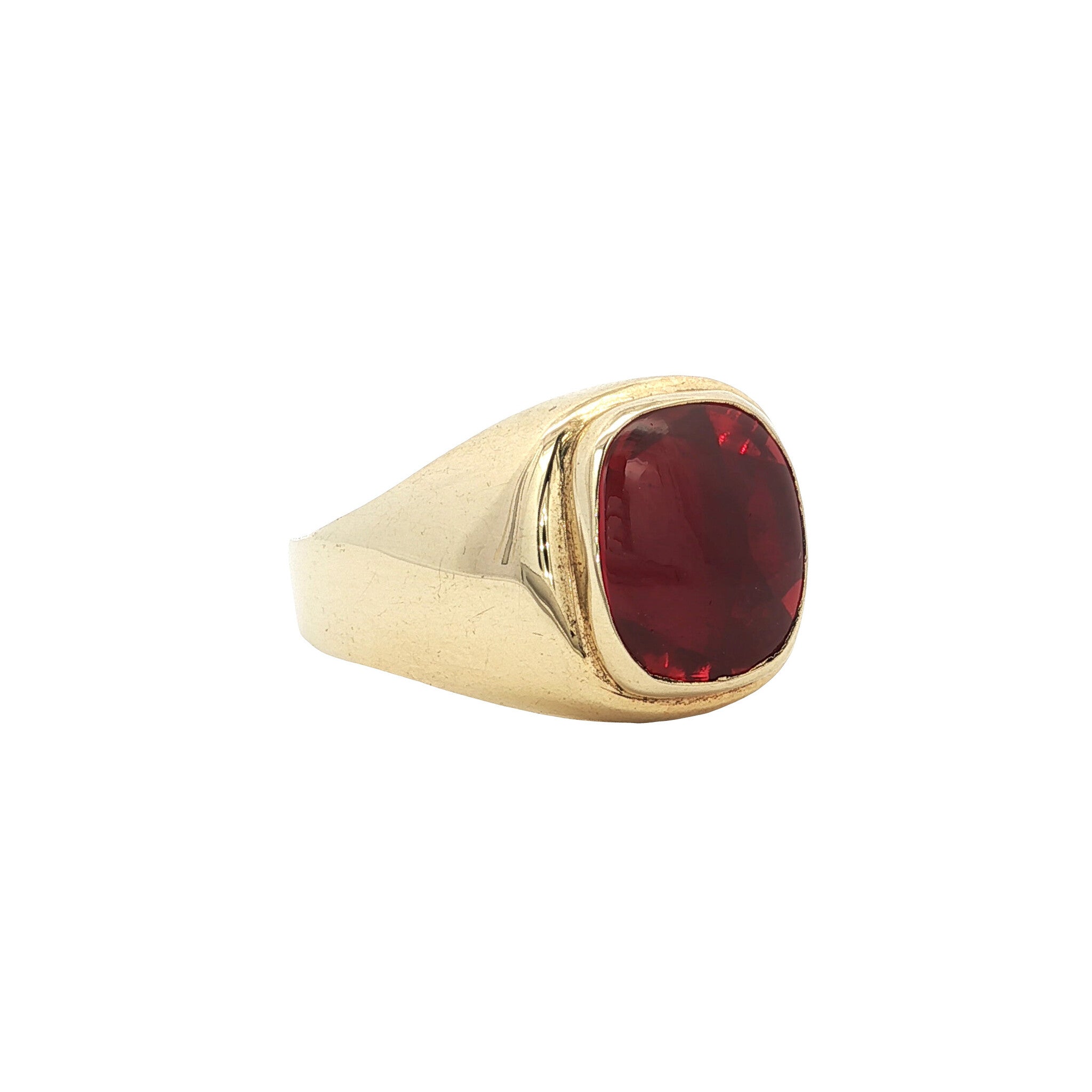 Gouden vintage zegelring met robijn 14 kt