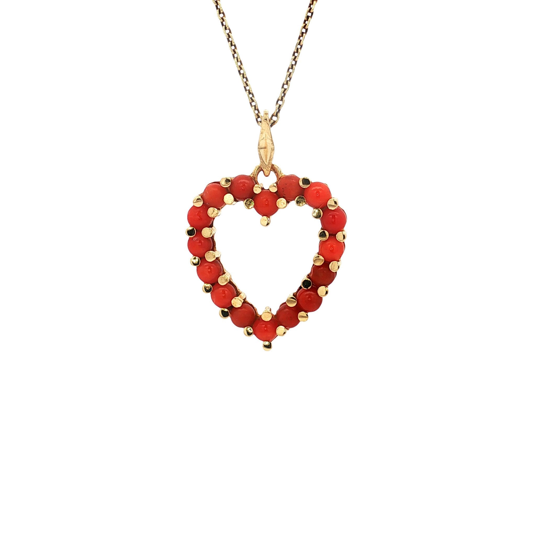 Gouden vintage hart hanger met bloedkoraal 18 kt