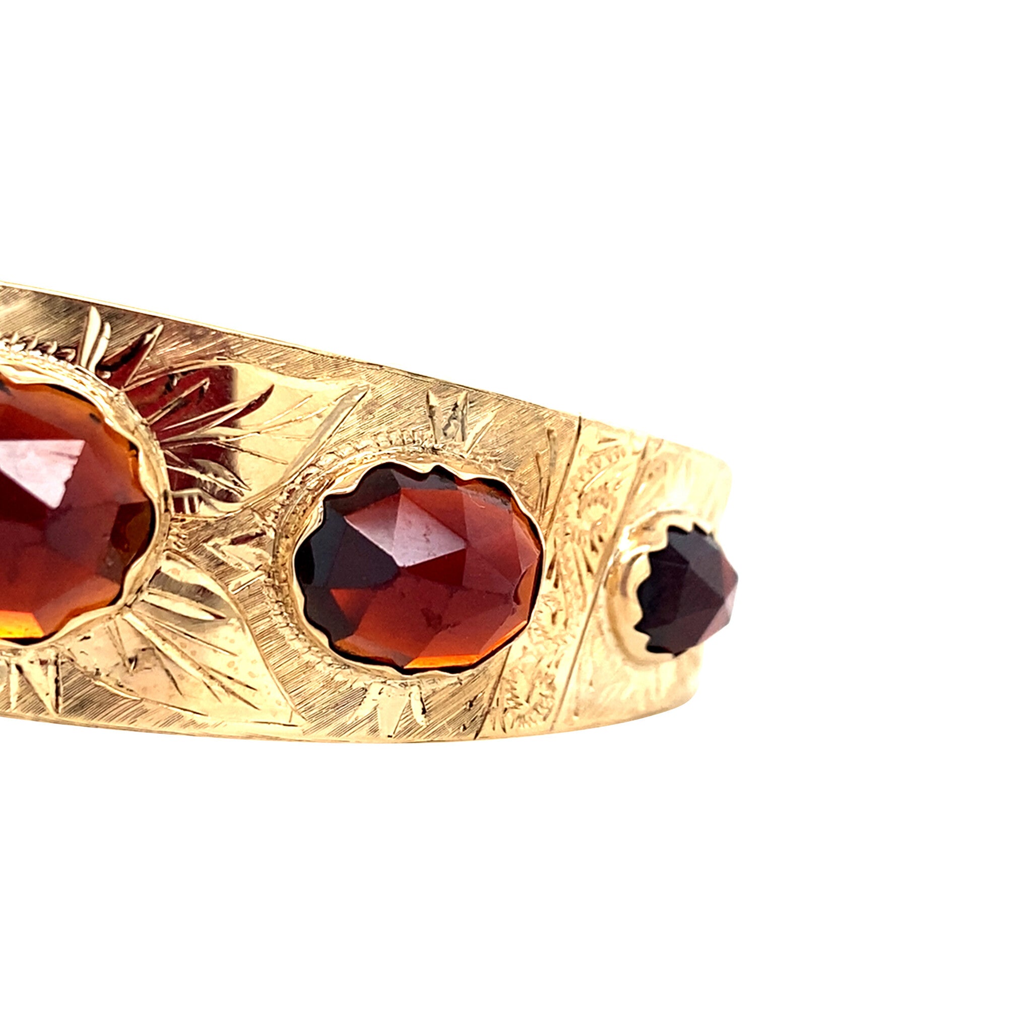 Gouden vintage bangle met granaat 14 krt