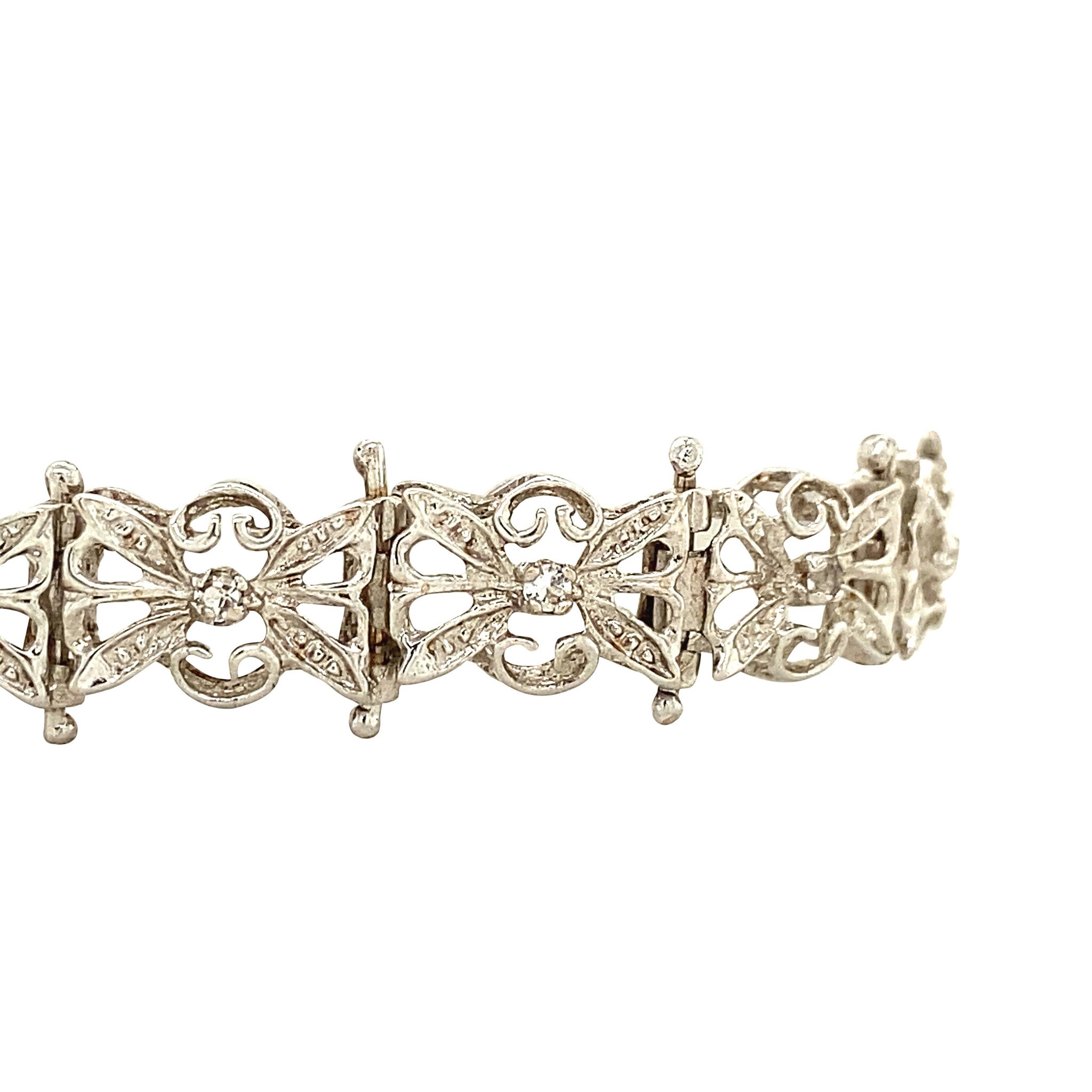 Witgouden vintage armband met diamant 18 cm 18 krt