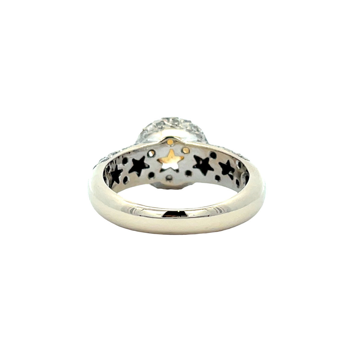 White gold vintage entourage ring with citrine and diamond 18 kt