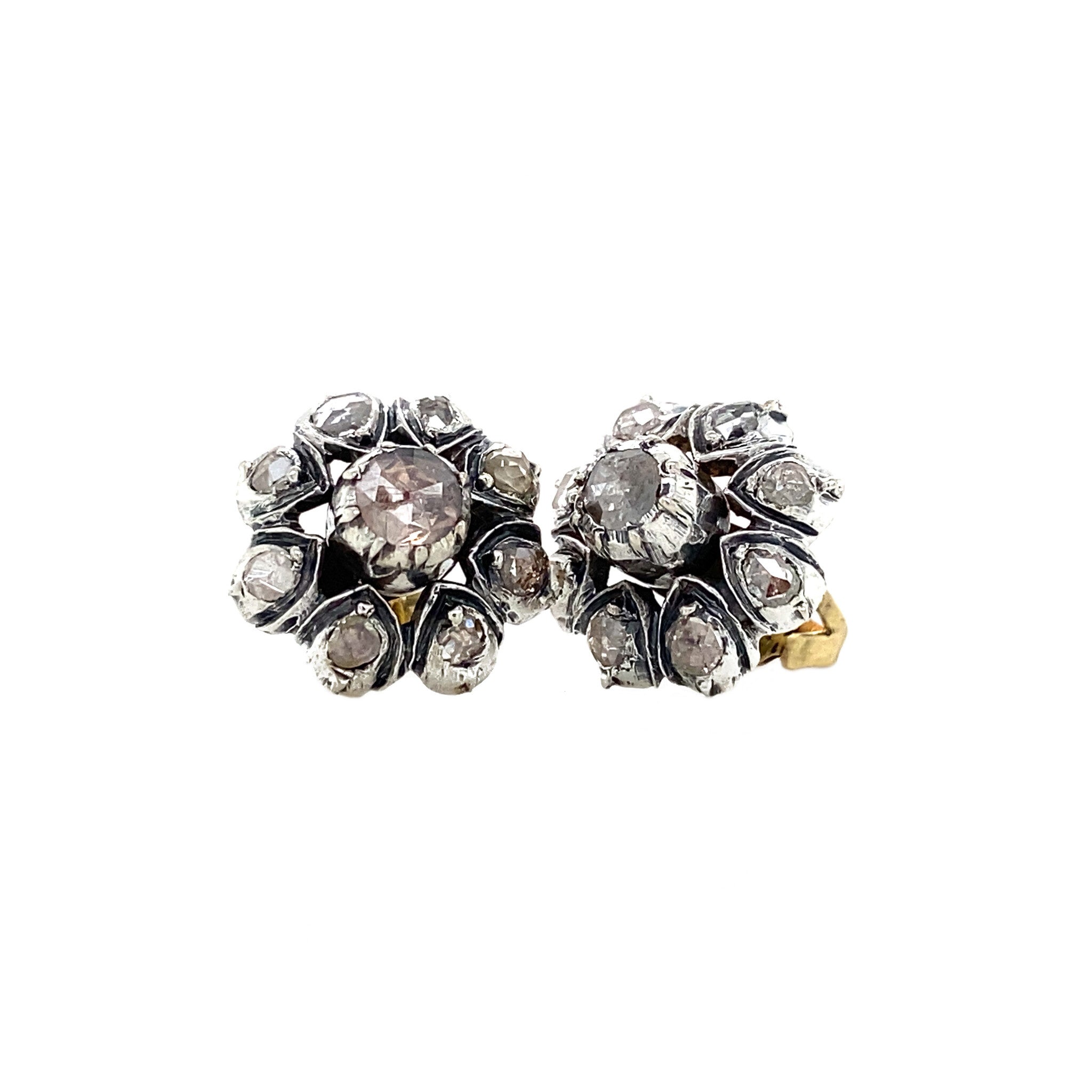 Gold stud earrings with rose-cut diamond, 14 kt/925