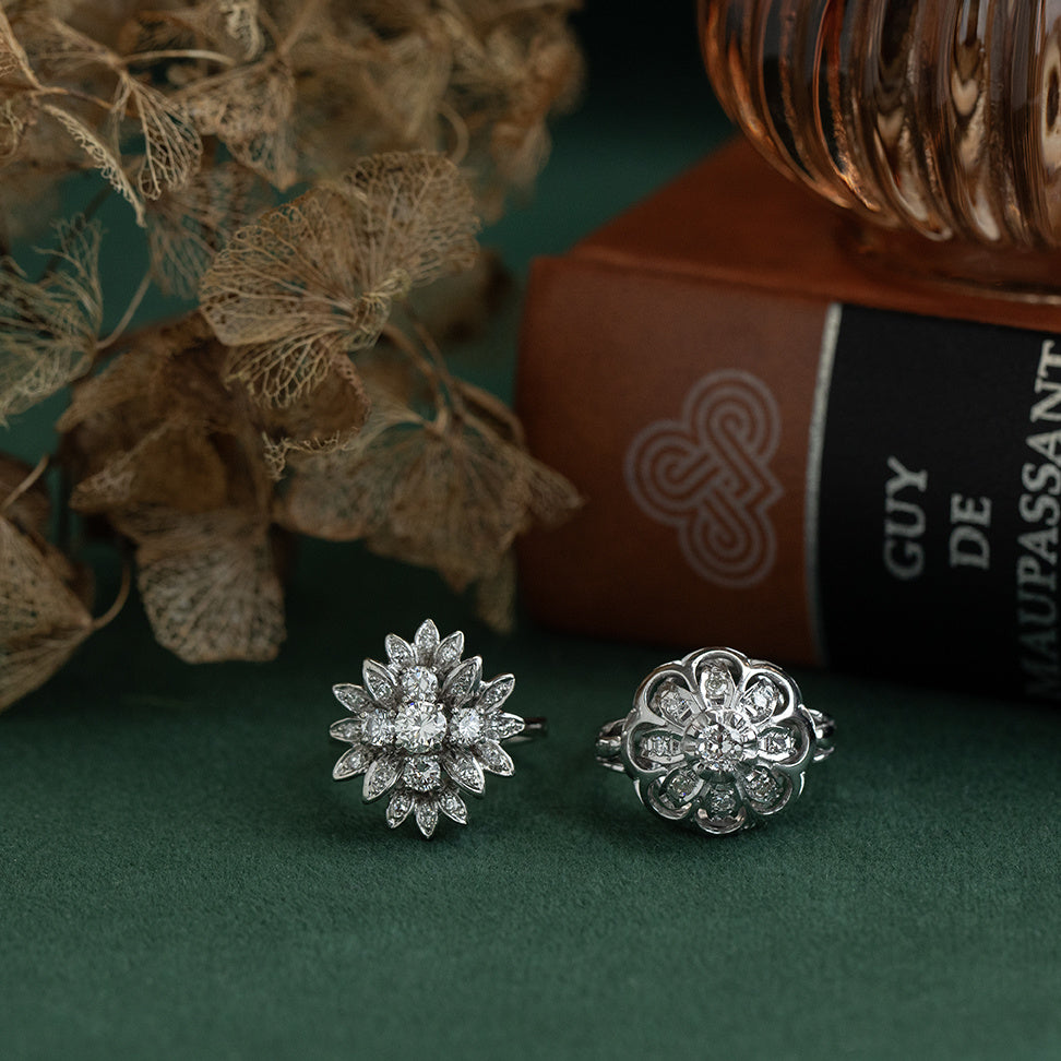 Witgouden vintage prinsessen ring met diamant 18 krt