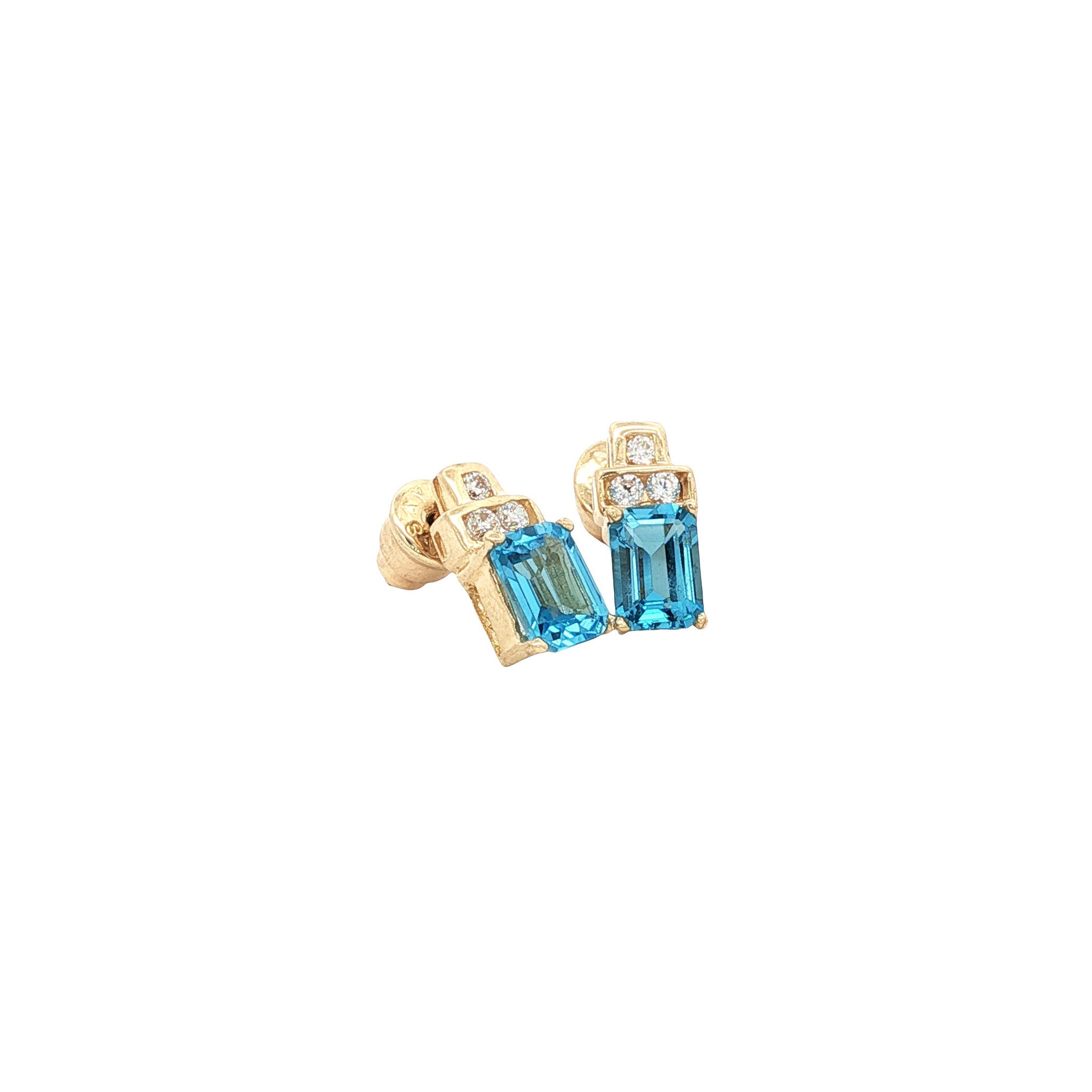 Gold vintage stud earrings with topaz and zirconia 14 kt