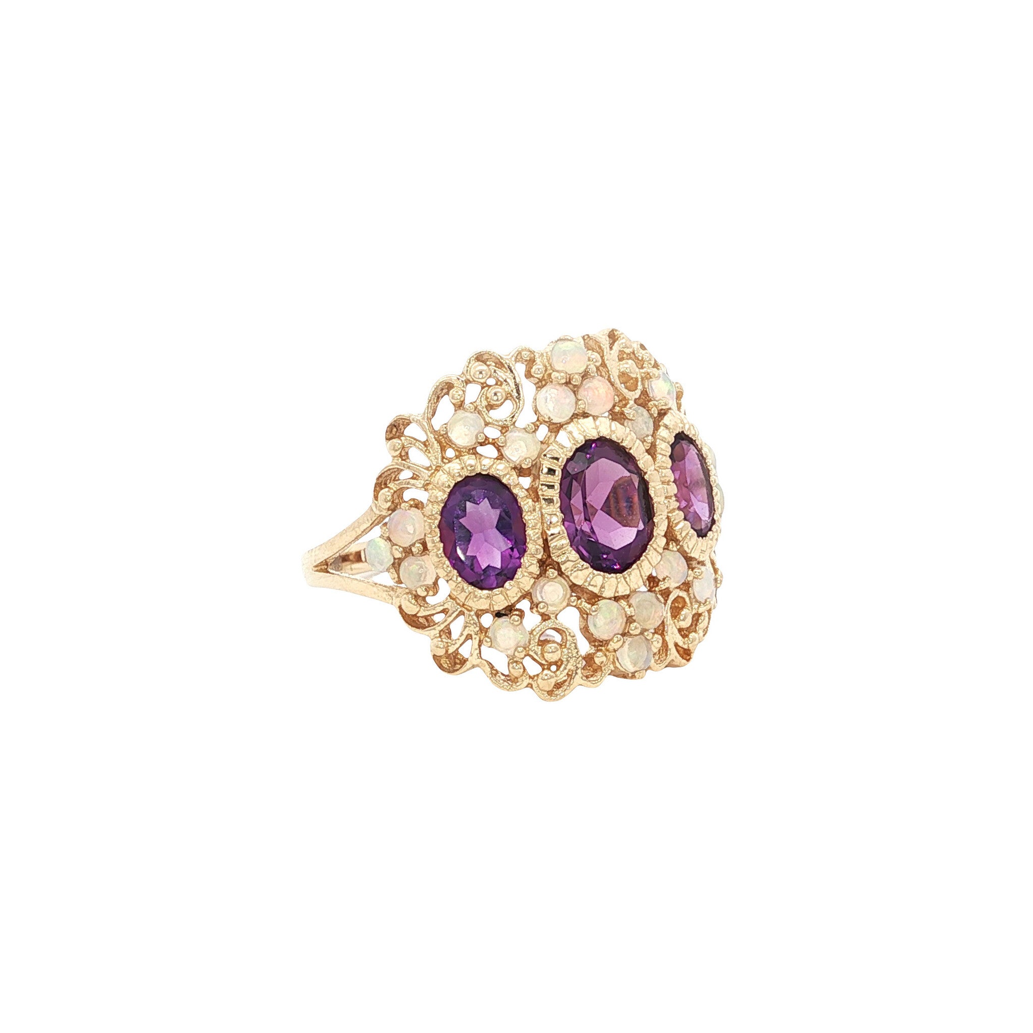 Gold ring with amethyst and opal 14 kt