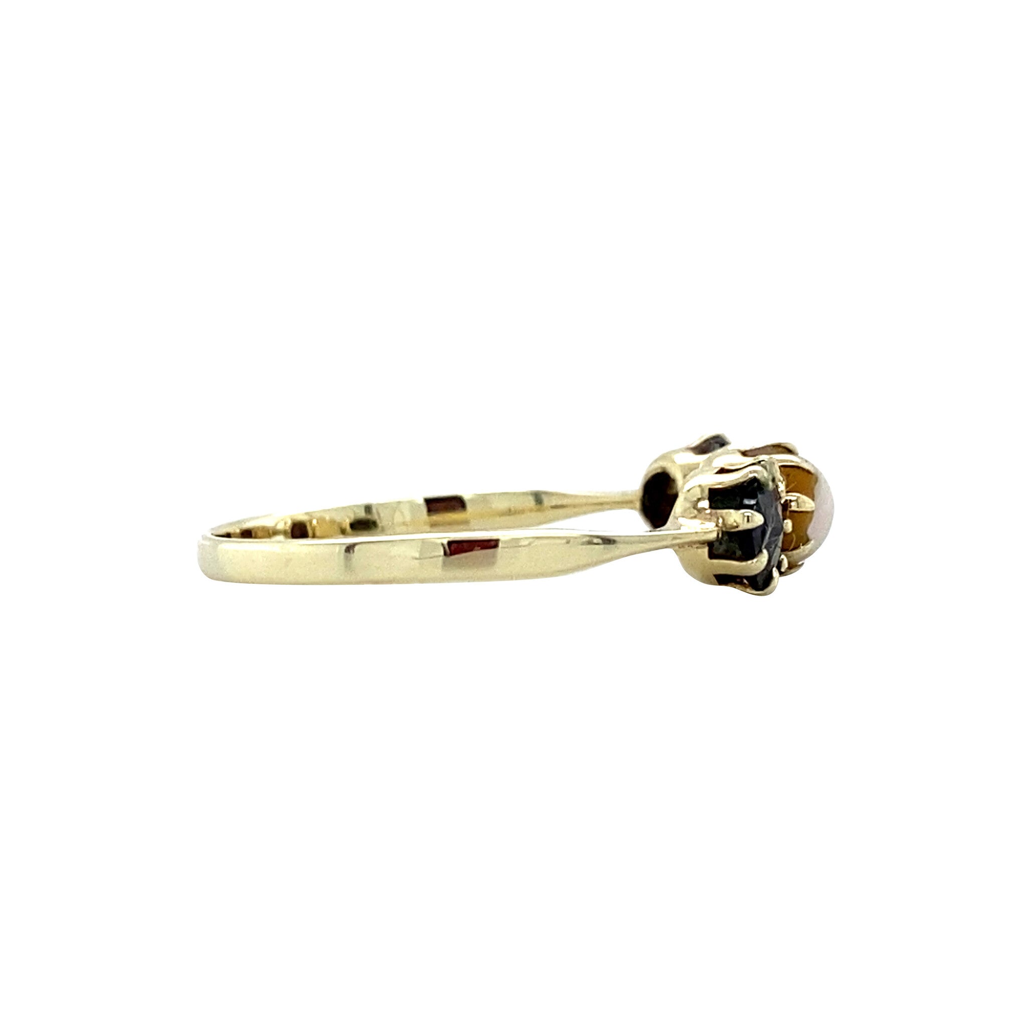 Gouden vintage ring met parel en granaat 14 krt