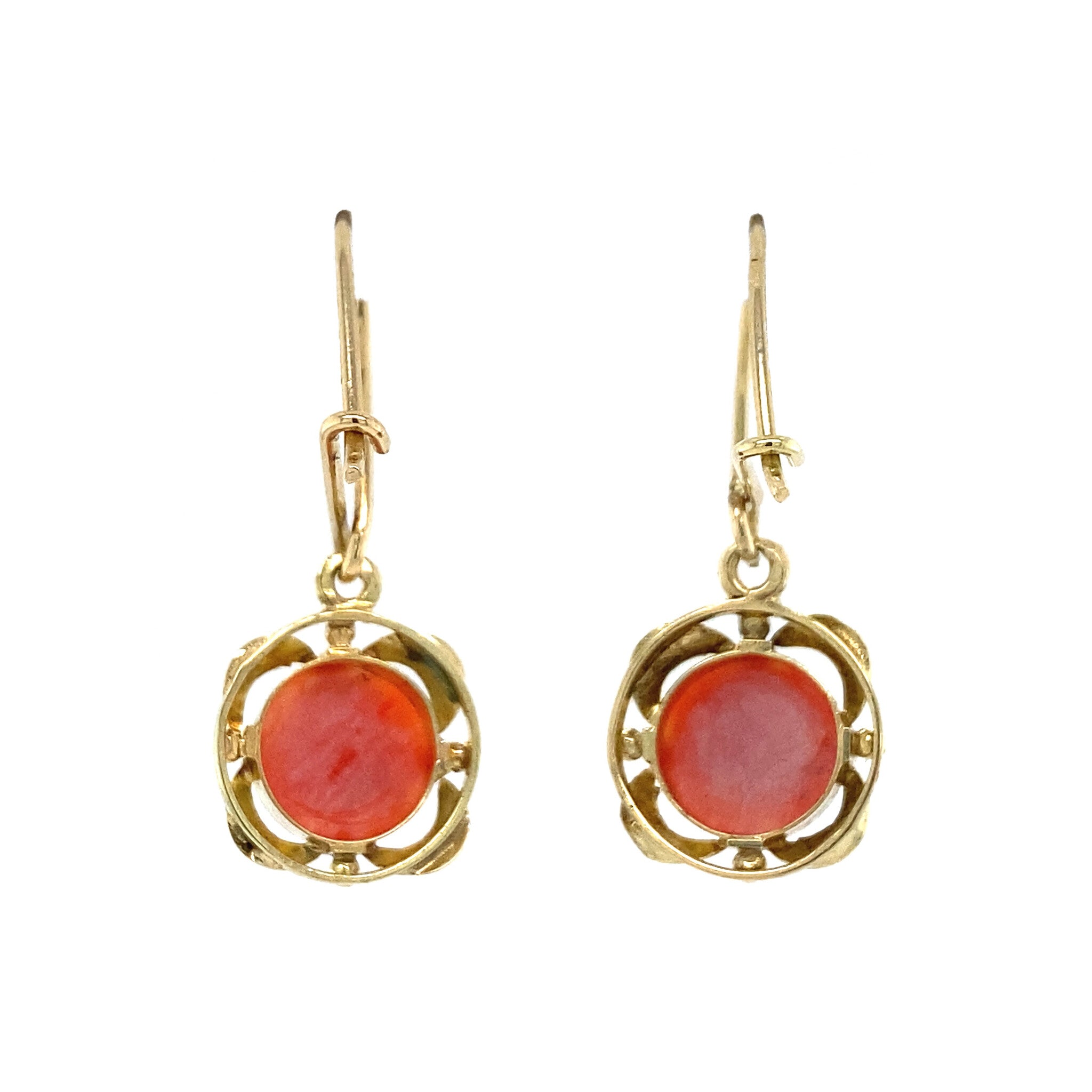 Gouden oorhangers met bloedkoraal 14 krt