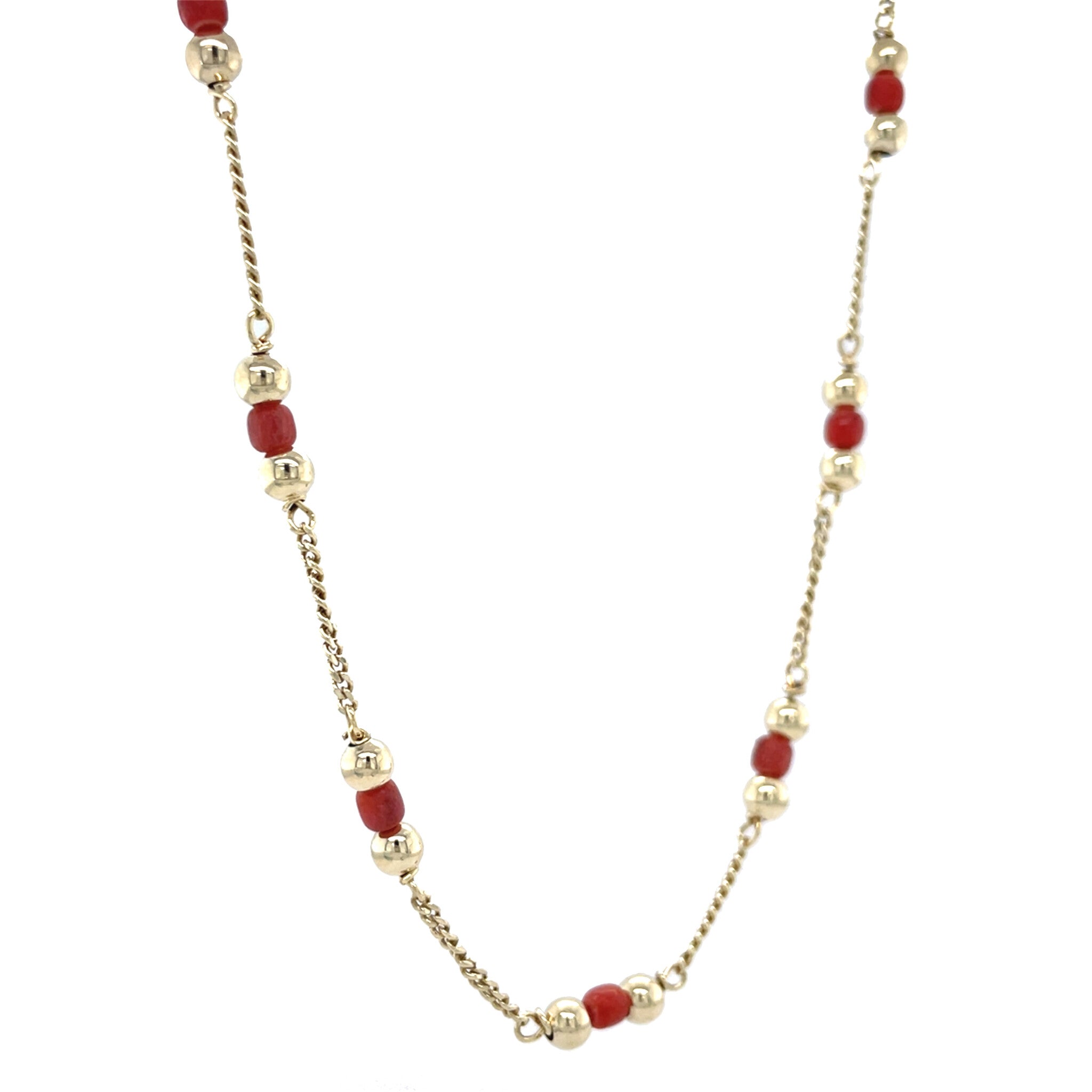 Gouden vintage gourmet collier met bloedkoraal 14 krt