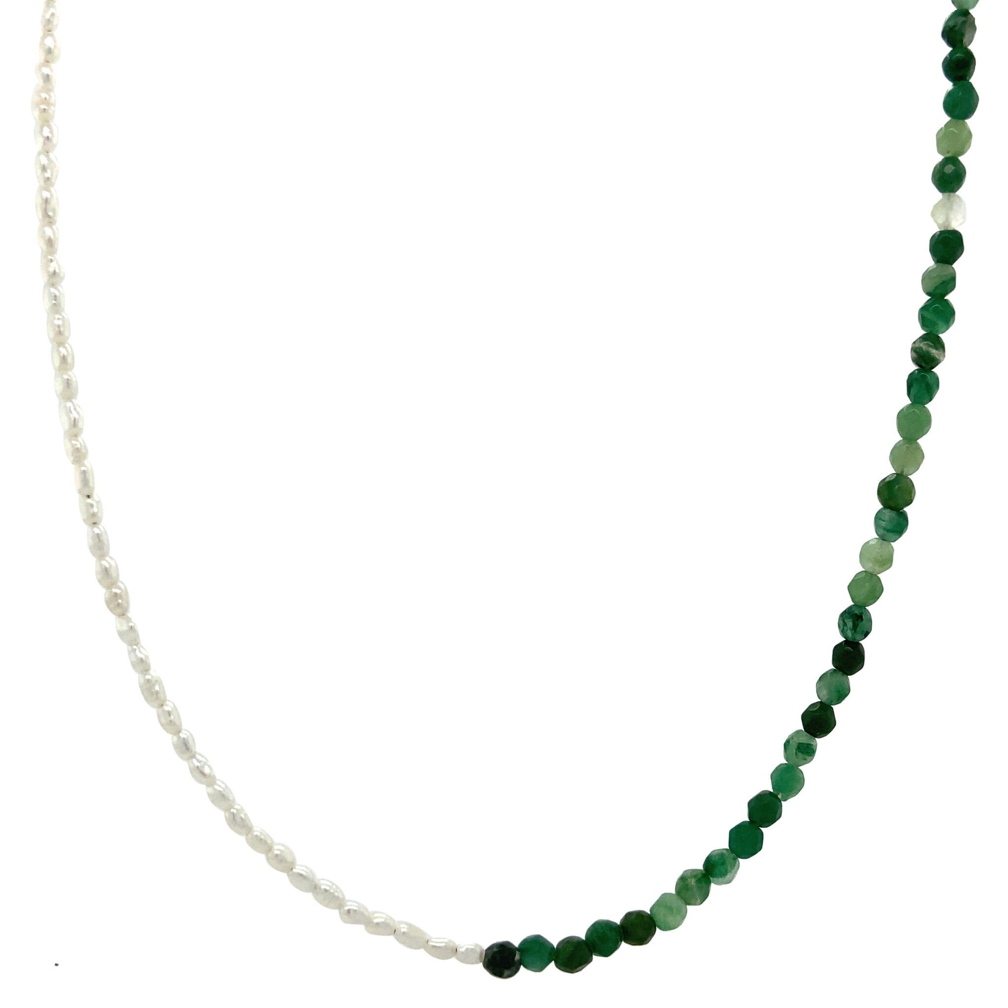 Jade and pearl necklace with gold clasp 46 cm 14 krt